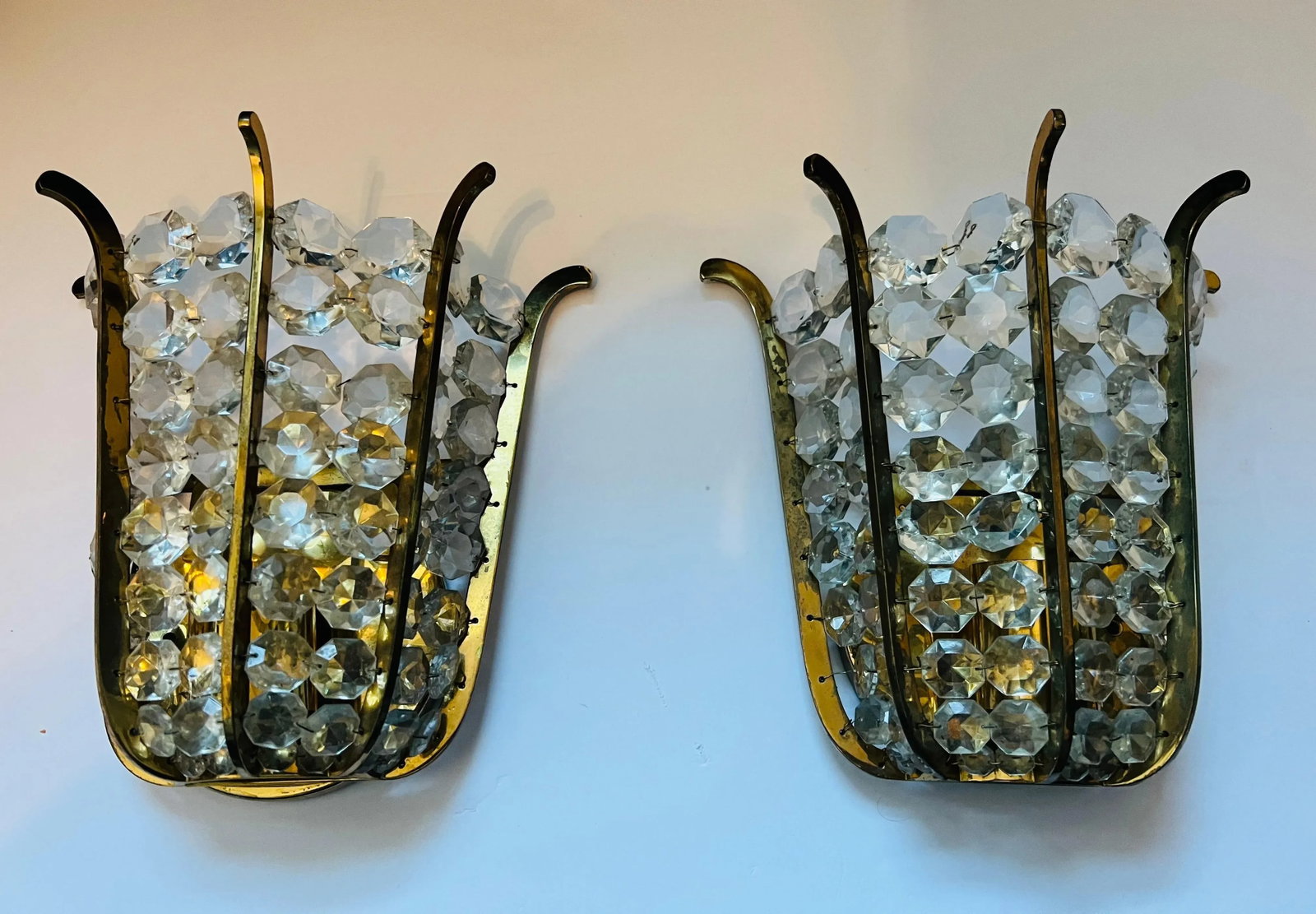 Pair of Austrian Bakalowits Crystal 1950s Wall Lamp Sconces Mid Century - 2