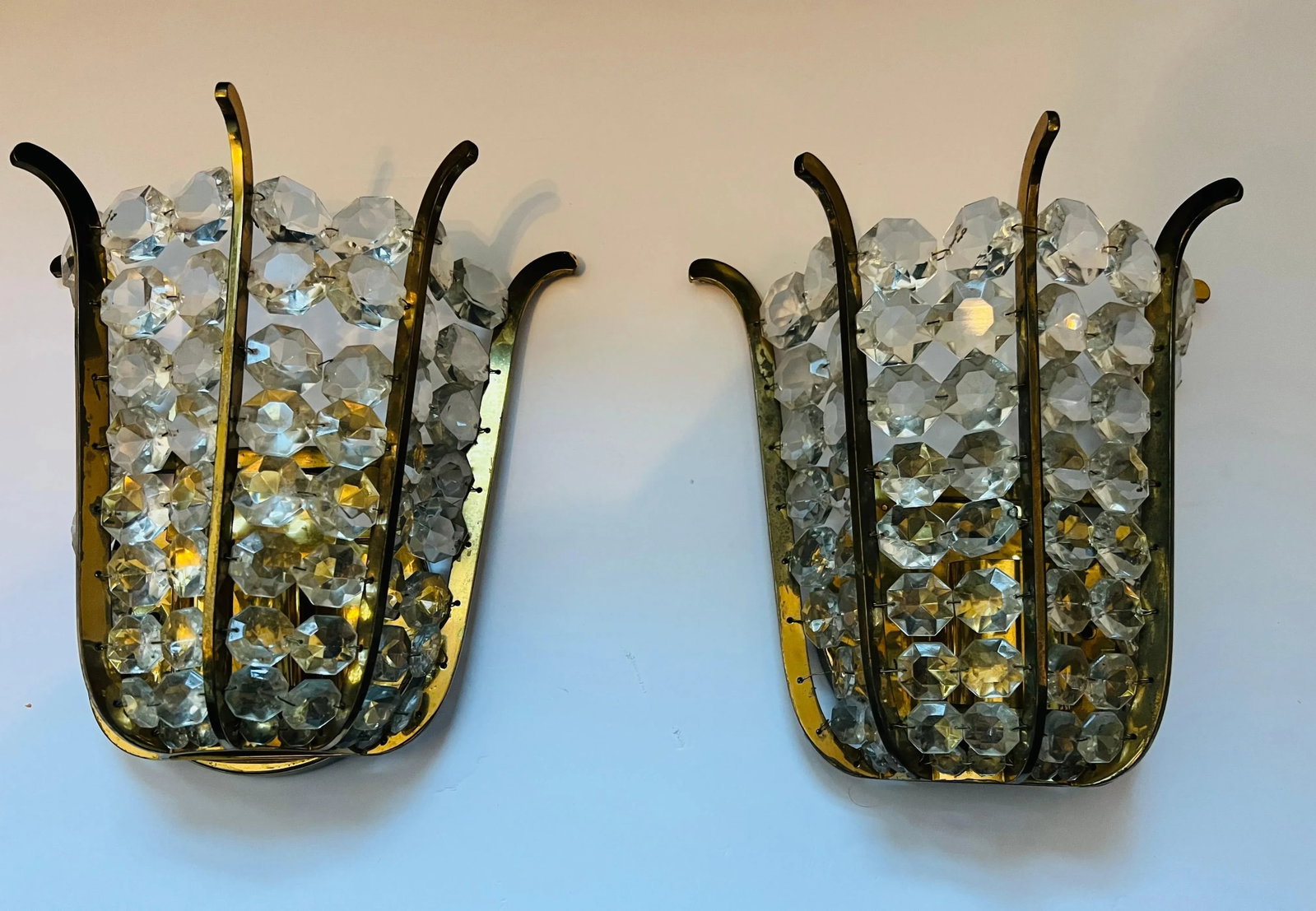 Pair of Austrian Bakalowits Crystal 1950s Wall Lamp Sconces Mid Century - 5