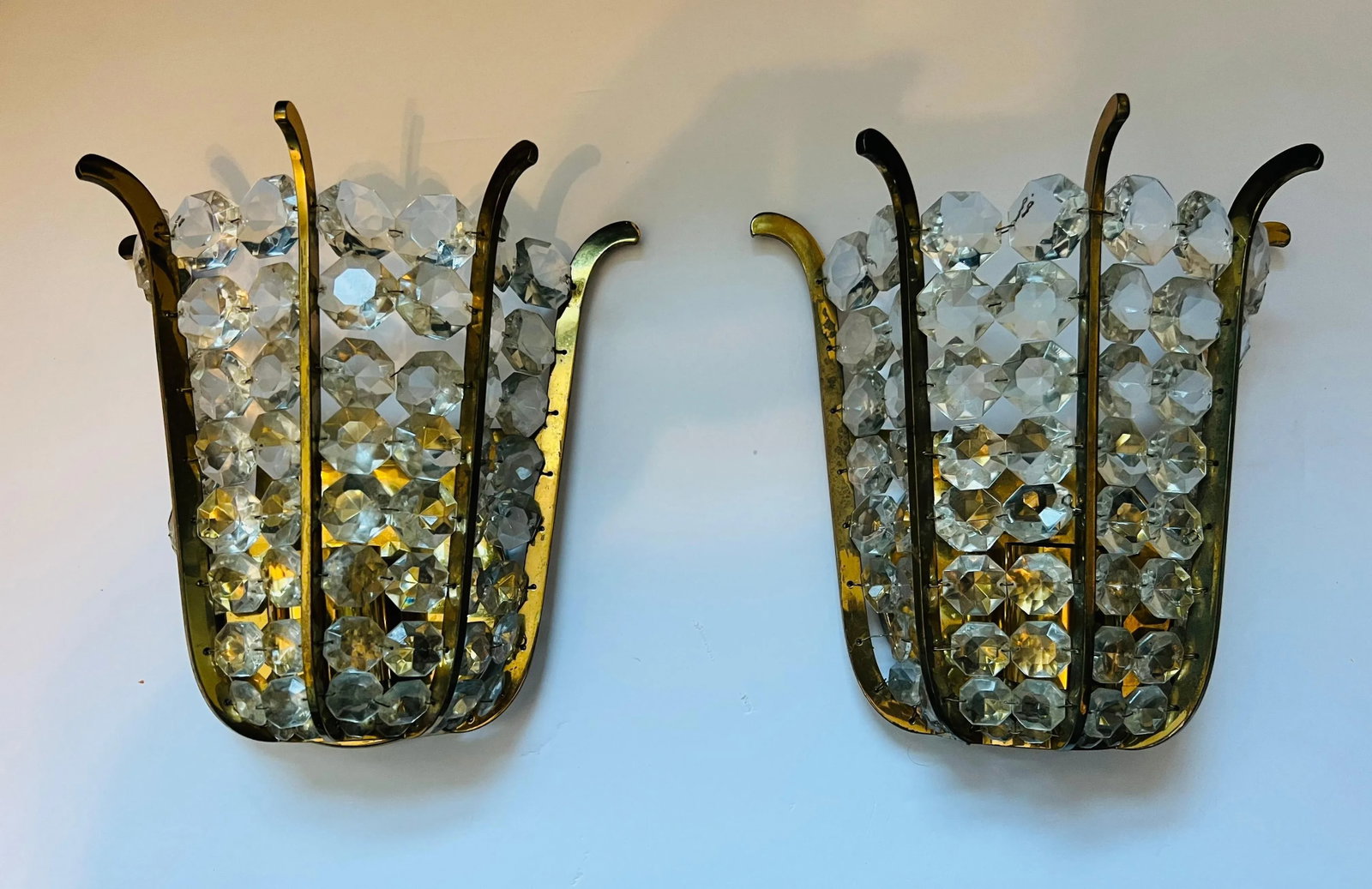 Pair of Austrian Bakalowits Crystal 1950s Wall Lamp Sconces Mid Century - 7