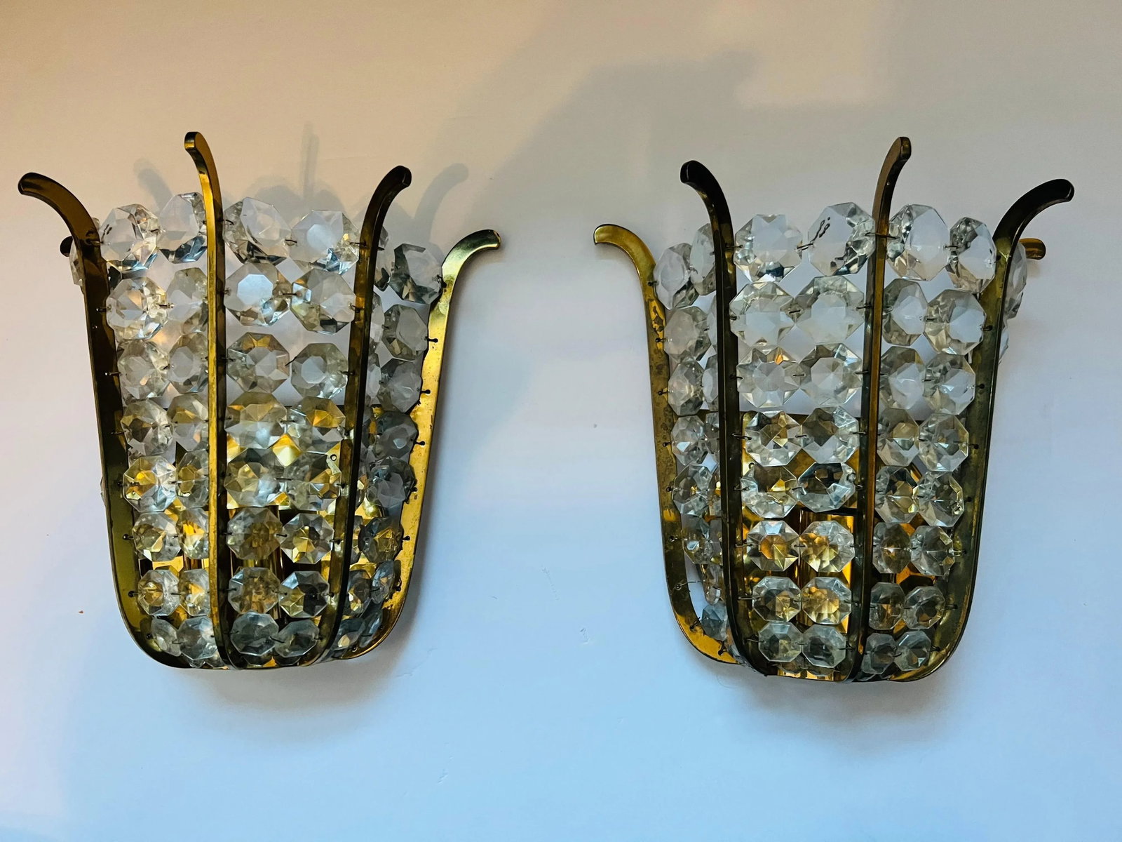 Pair of Austrian Bakalowits Crystal 1950s Wall Lamp Sconces Mid Century - 9