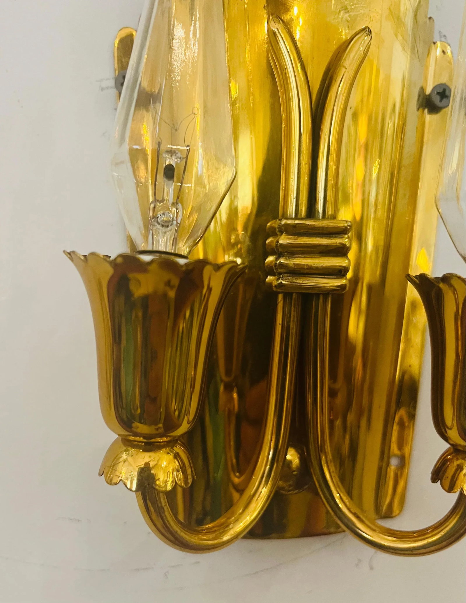 Pair of 1960s Golden Brass Regency Italian Mid Century Wall Lamps - 2