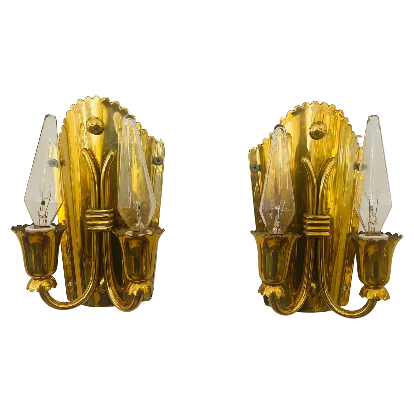 Pair of 1960s Golden Brass Regency Italian Mid Century Wall Lamps - 4