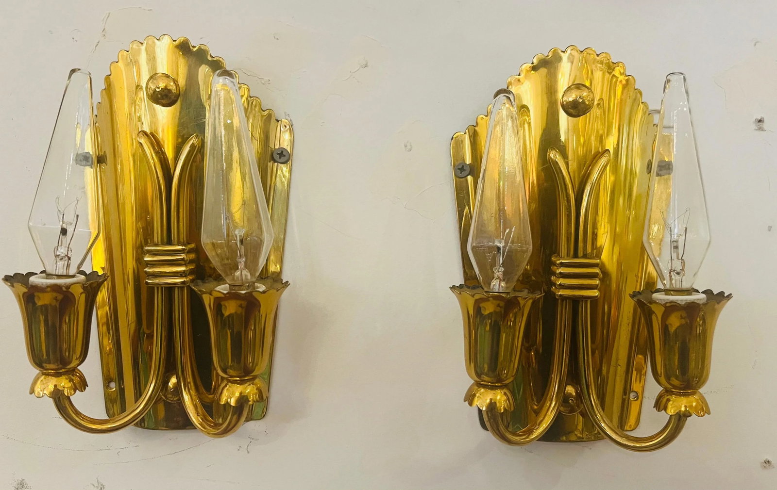 Pair of 1960s Golden Brass Regency Italian Mid Century Wall Lamps - 8