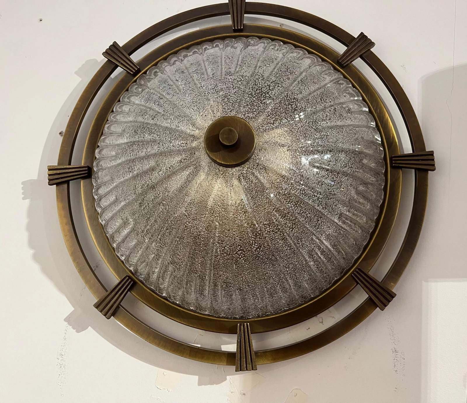 Large Nautical 1960 German Mid Century Flush Lamp Kaiser Leuchten Murano Glass - 3