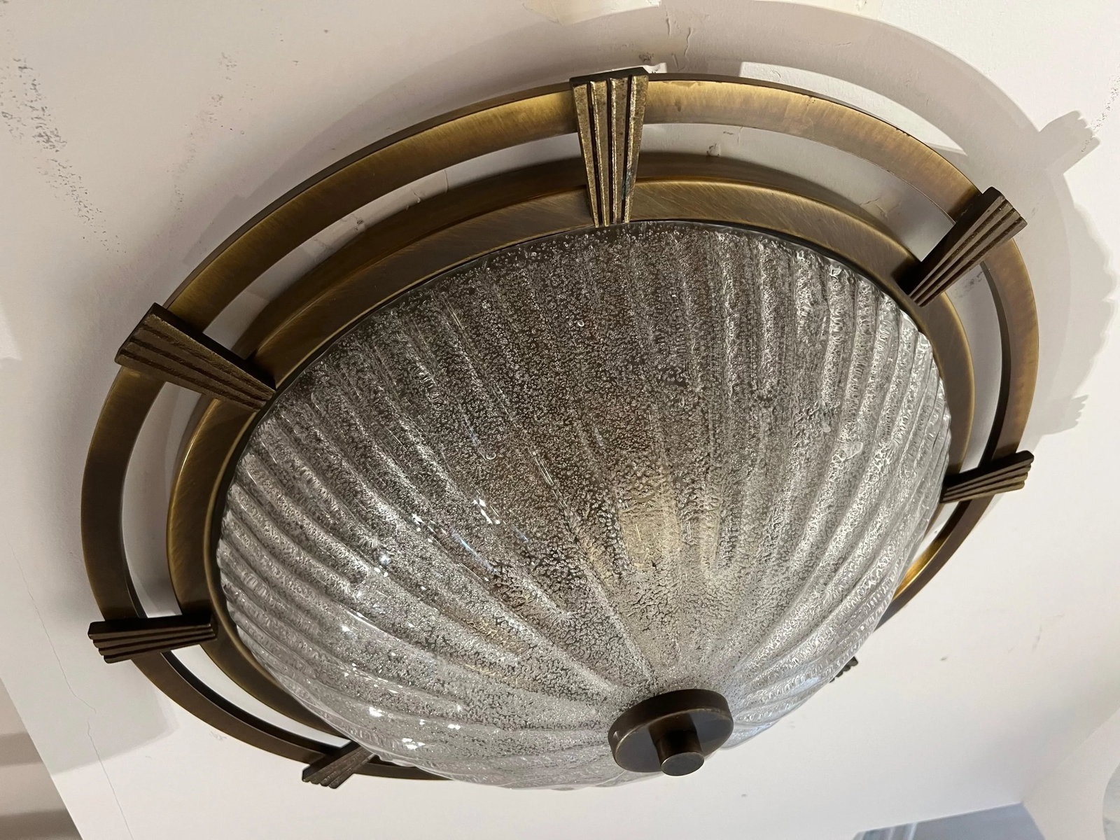 Large Nautical 1960 German Mid Century Flush Lamp Kaiser Leuchten Murano Glass - 4