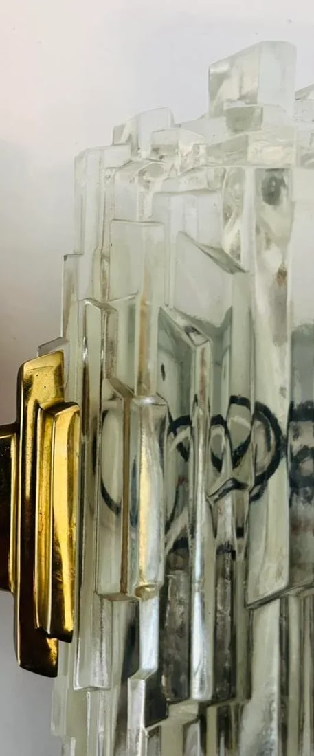 Pair of 1960s Hillebrand Crystal Ice Glass Wall Lamps - 11