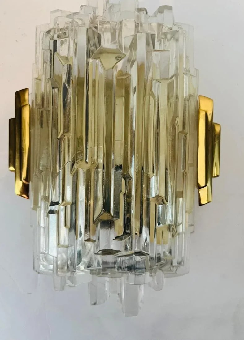 Pair of 1970s Hillebrand Ice Crystal Wall Lamps - 11