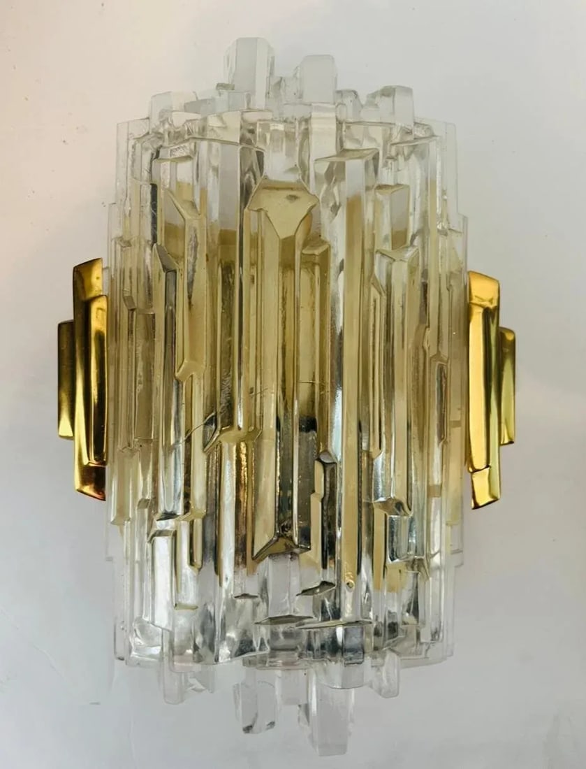 Pair of 1970s Hillebrand Ice Crystal Wall Lamps - 5
