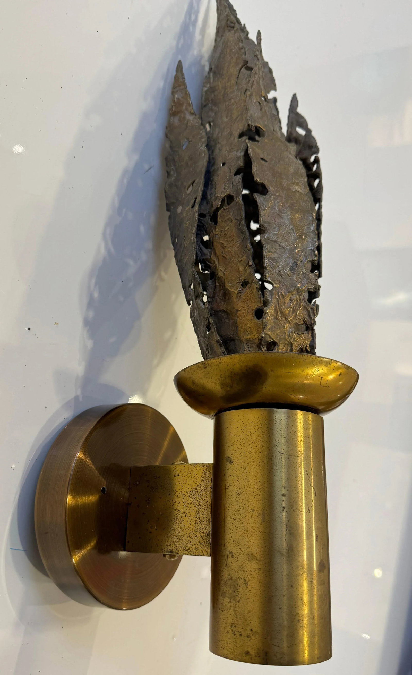 Pair of Paul Moerenhout Belgian Brutal Bronze 1970s Wall Lamps - 10