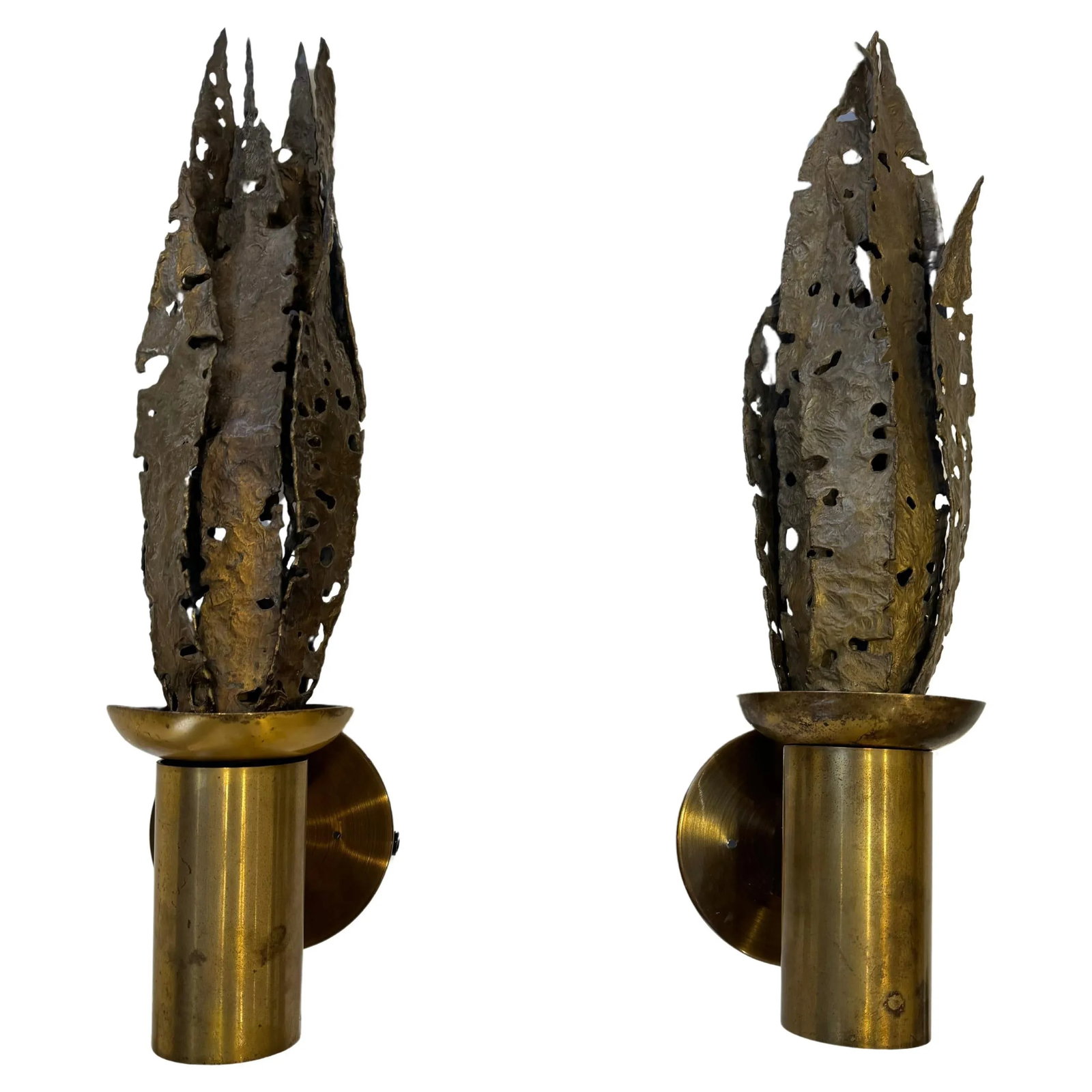 Pair of Paul Moerenhout Belgian Brutal Bronze 1970s Wall Lamps - 4