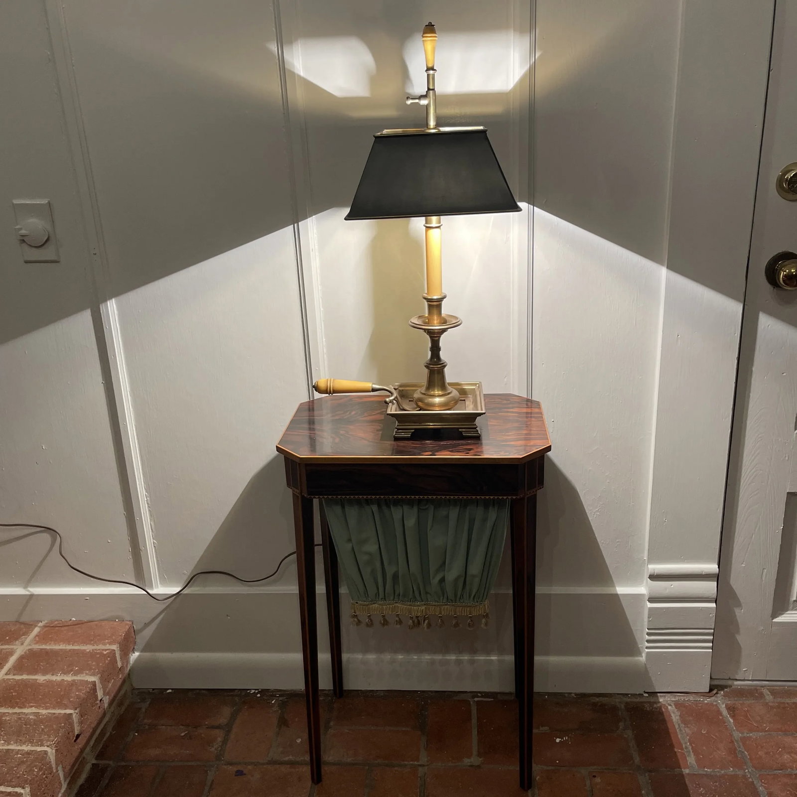 1980s Chapman Brass Candlestick Lamp With Black Tole Shade - 3