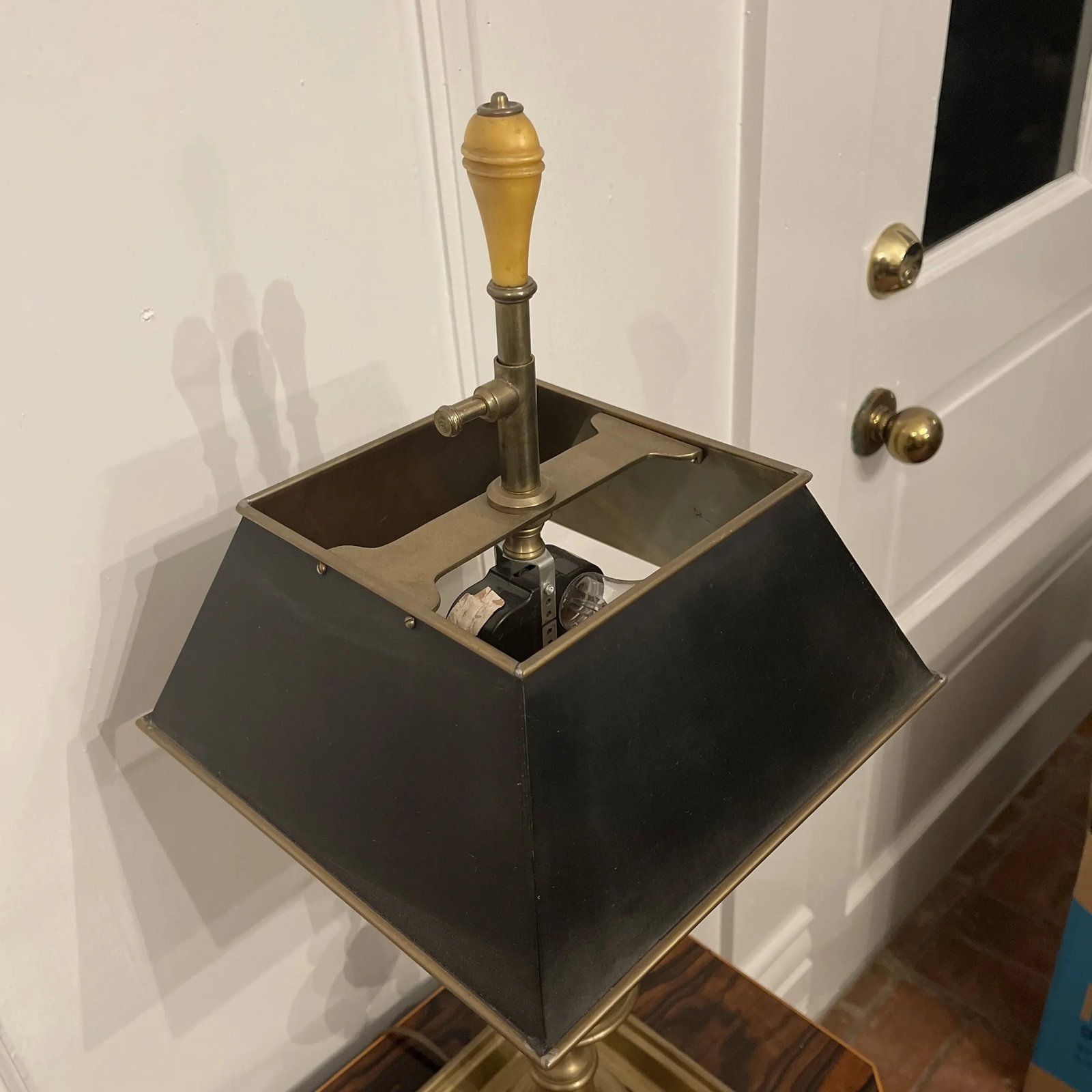 1980s Chapman Brass Candlestick Lamp With Black Tole Shade - 5