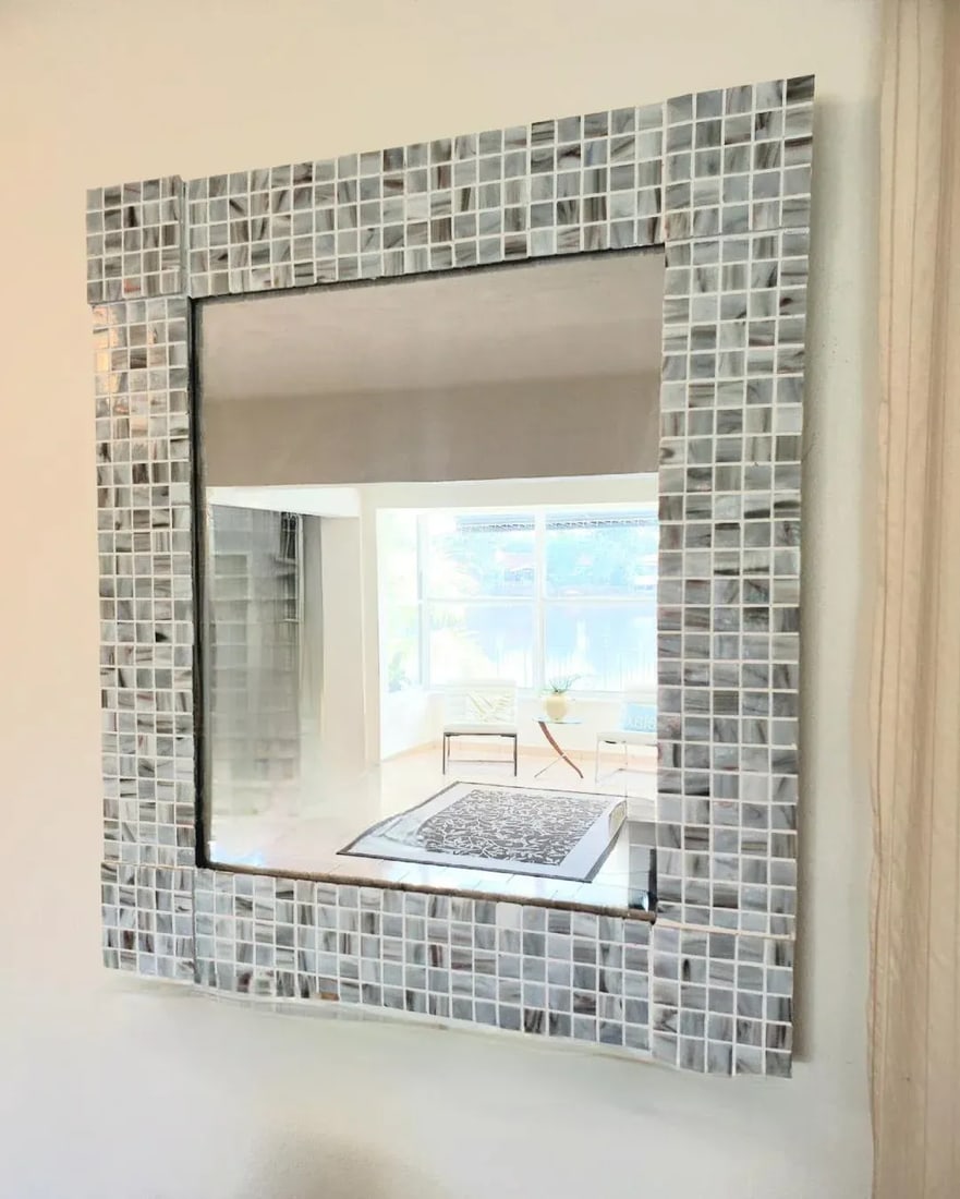 1990s Large Original Handcrafted Pearlescent Tile Mirror - 2
