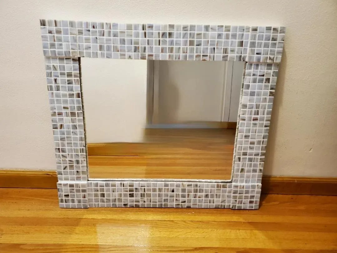 1990s Large Original Handcrafted Pearlescent Tile Mirror - 3