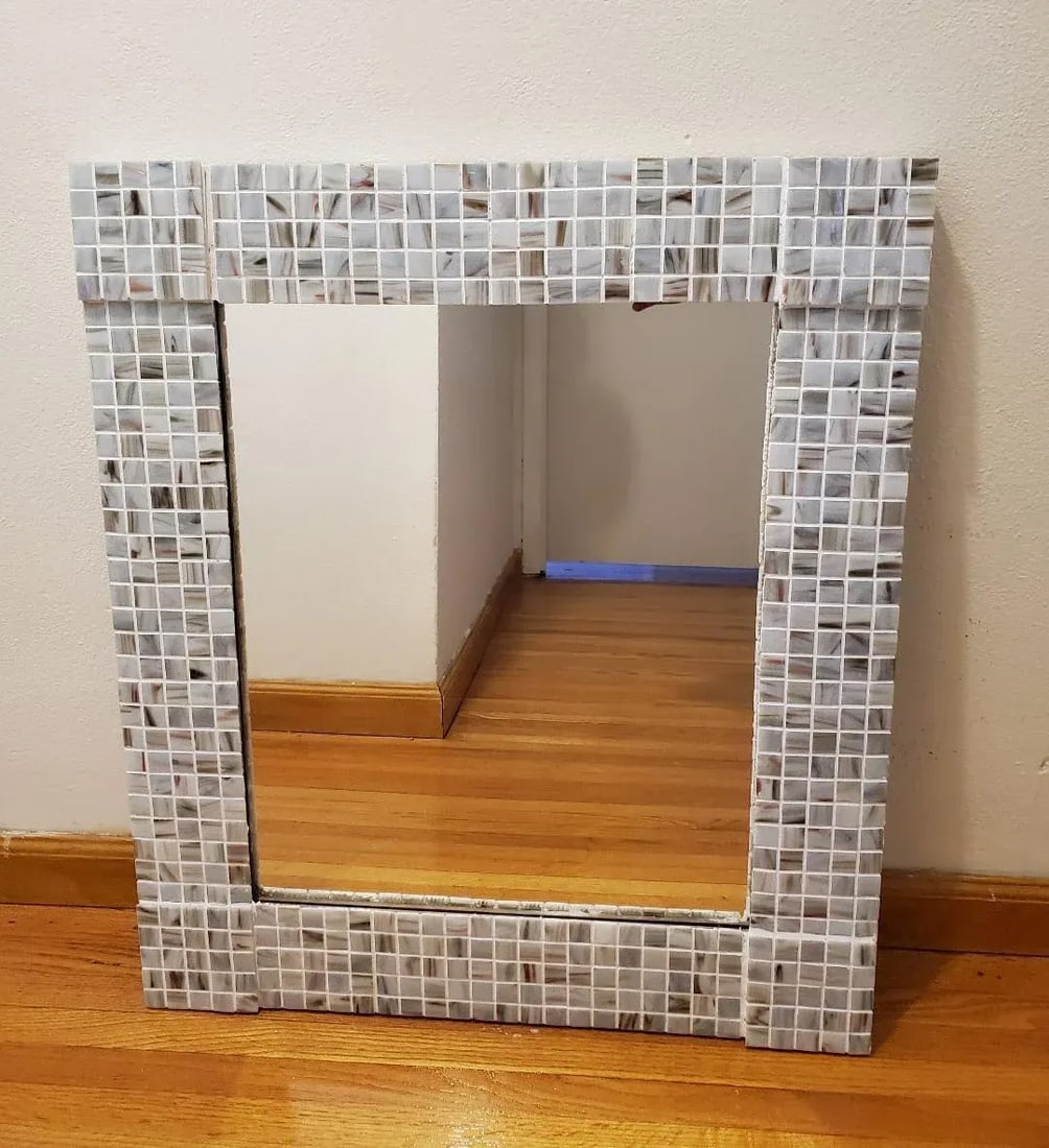 1990s Large Original Handcrafted Pearlescent Tile Mirror - 4