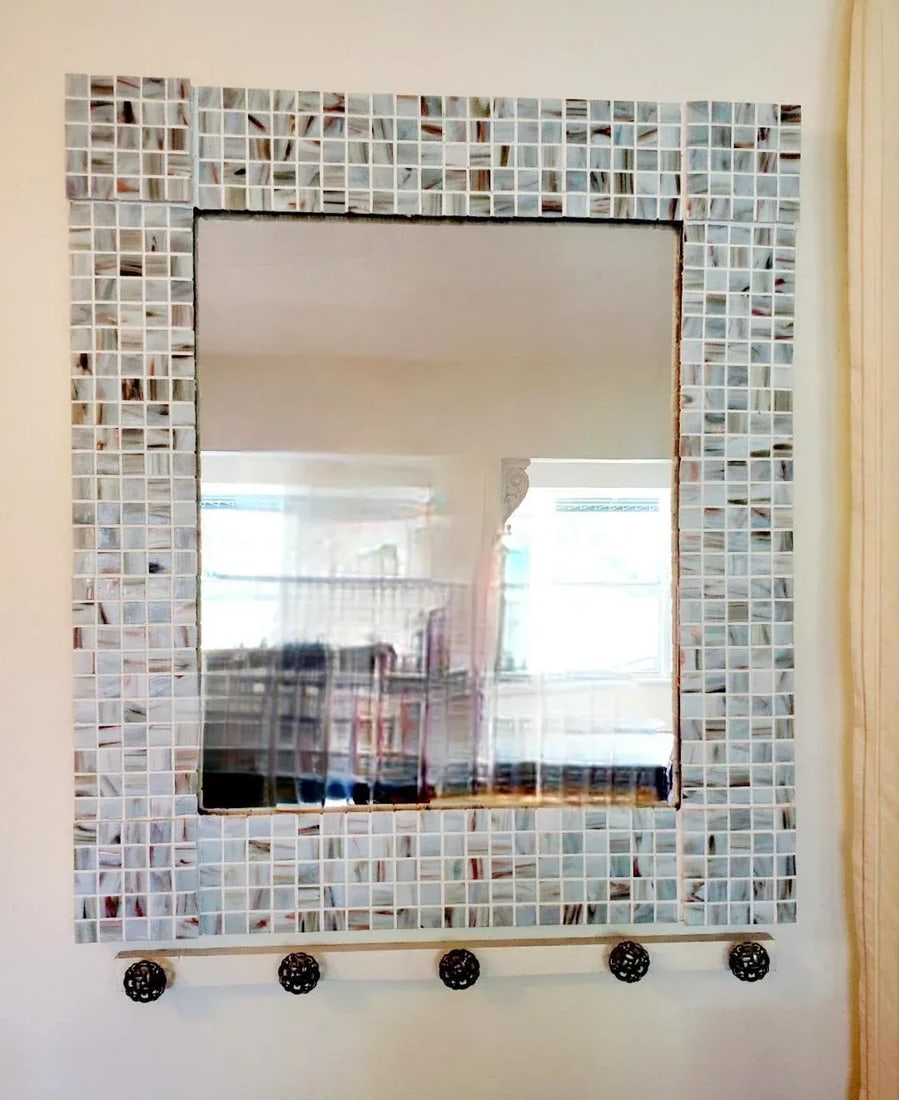 1990s Large Original Handcrafted Pearlescent Tile Mirror - 6