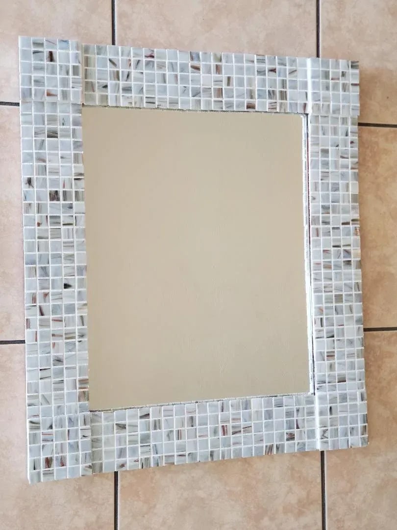 1990s Large Original Handcrafted Pearlescent Tile Mirror - 7
