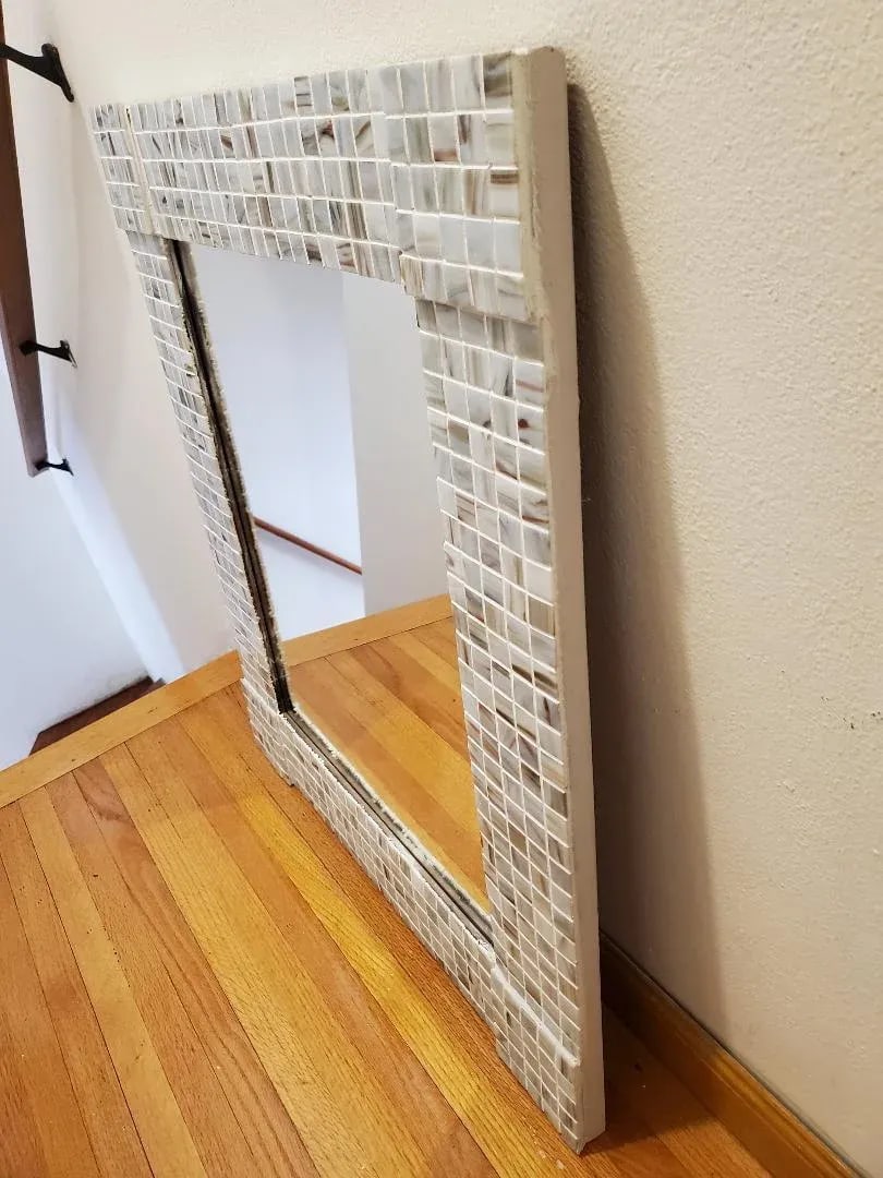 1990s Large Original Handcrafted Pearlescent Tile Mirror - 8