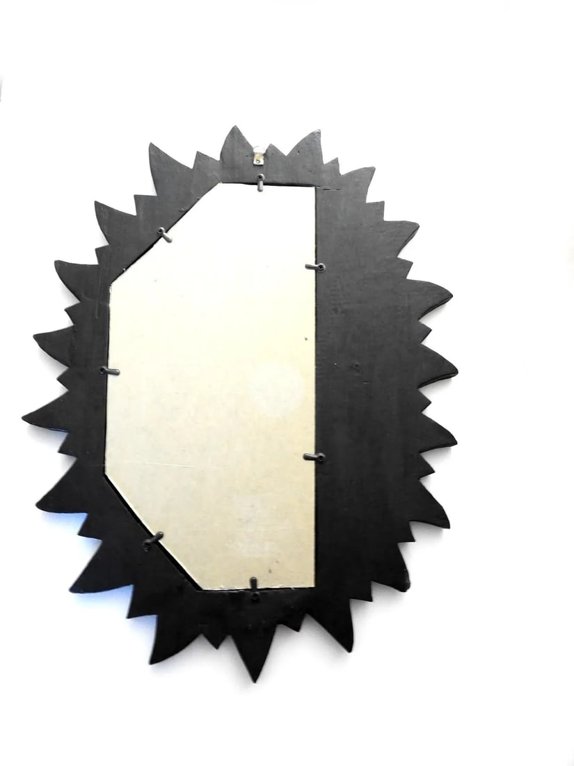 1980s Carved Wood Southwestern Design Sunburst Distressed Wall Mirror - 6