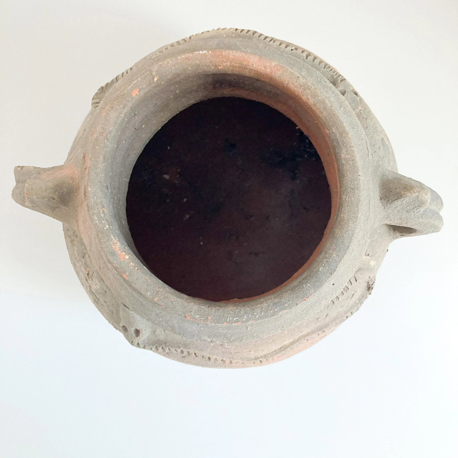 1920s Snake Motif Terra Cotta Vessel With Two Handles, South American Terra Cotta Pot With Snake Emb - 8