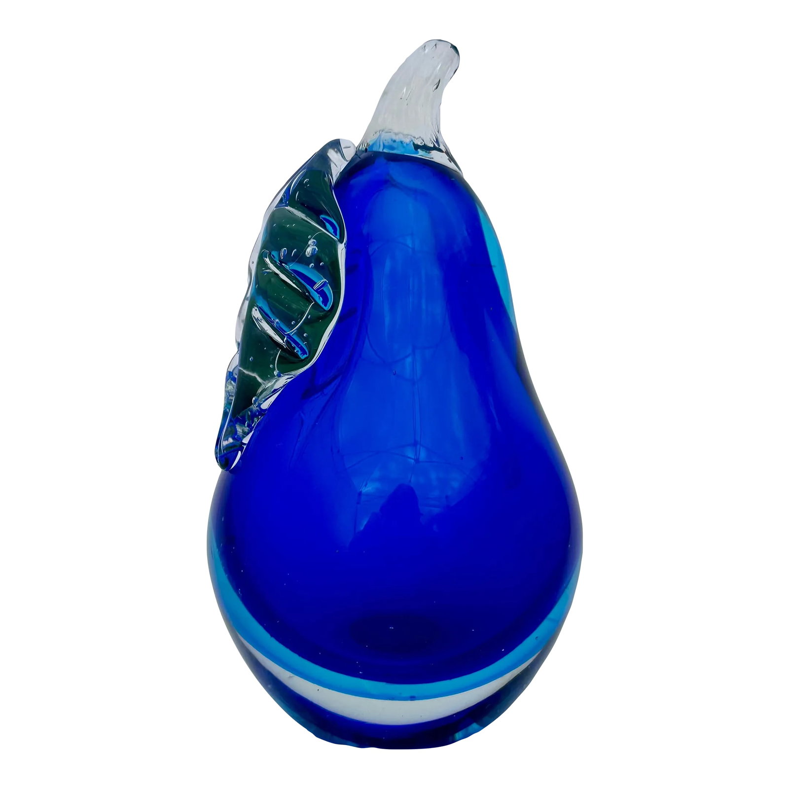 Sommerso Art Glass Pear in Shades of Blue: Measuring nearly 8 inches tall, this oversized glass pear could function well as a bookend - but would look equally beautiful on the mantel or shelf as an object d'art. Condition: Alterations: