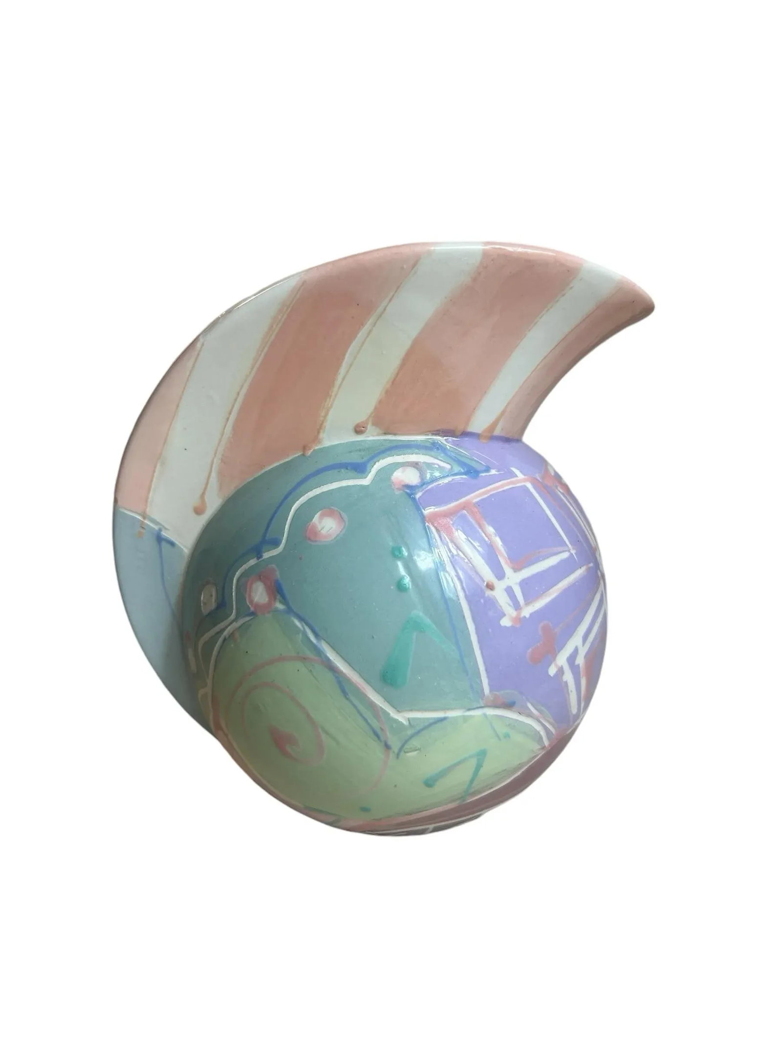 Vintage 1980s Ceramic Pitcher Vase Postmodern Colorful Pastel, Signed - 2