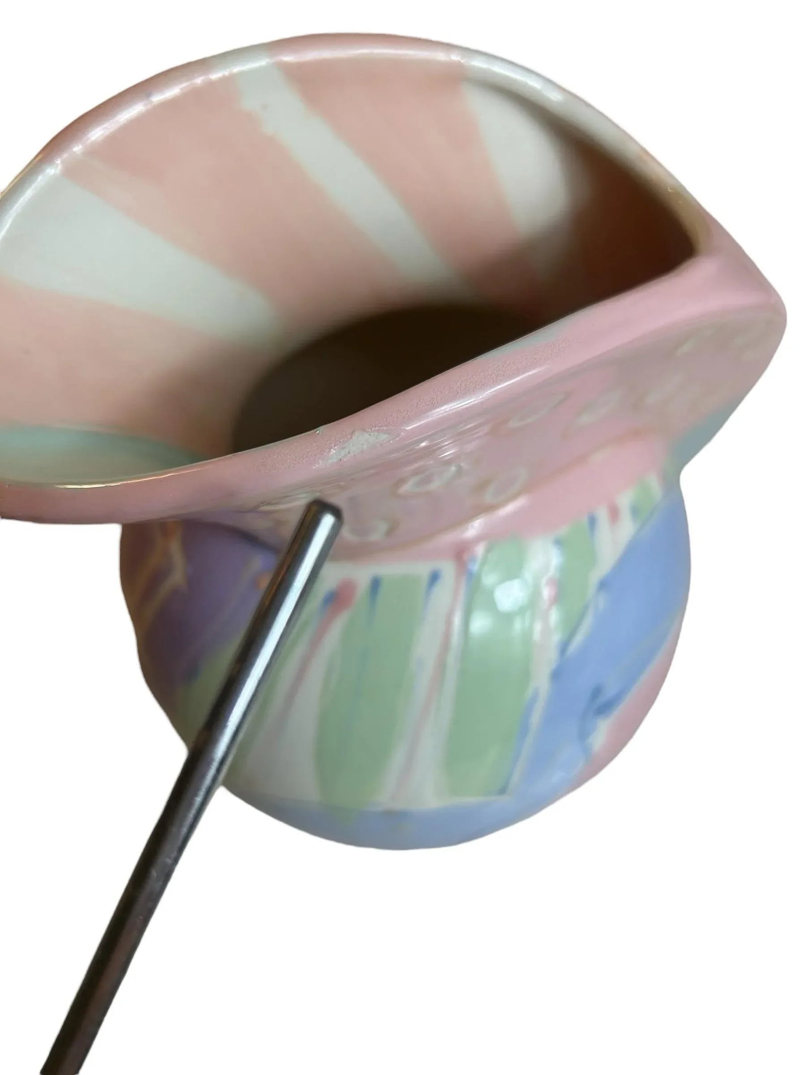 Vintage 1980s Ceramic Pitcher Vase Postmodern Colorful Pastel, Signed - 5