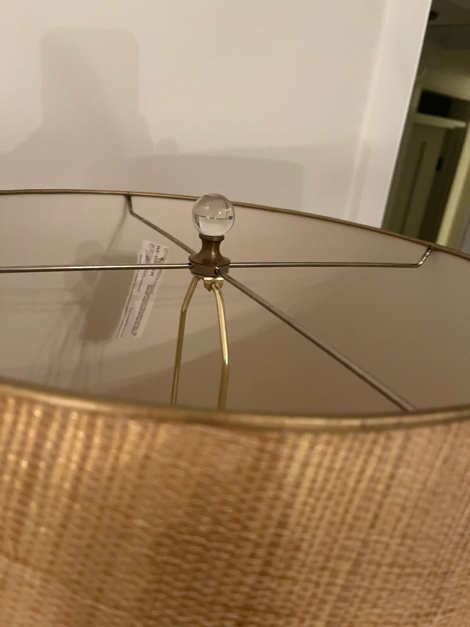 Late 20th Century Golden Ceramic Lamps With Gold Grass Cloth Shades - 7