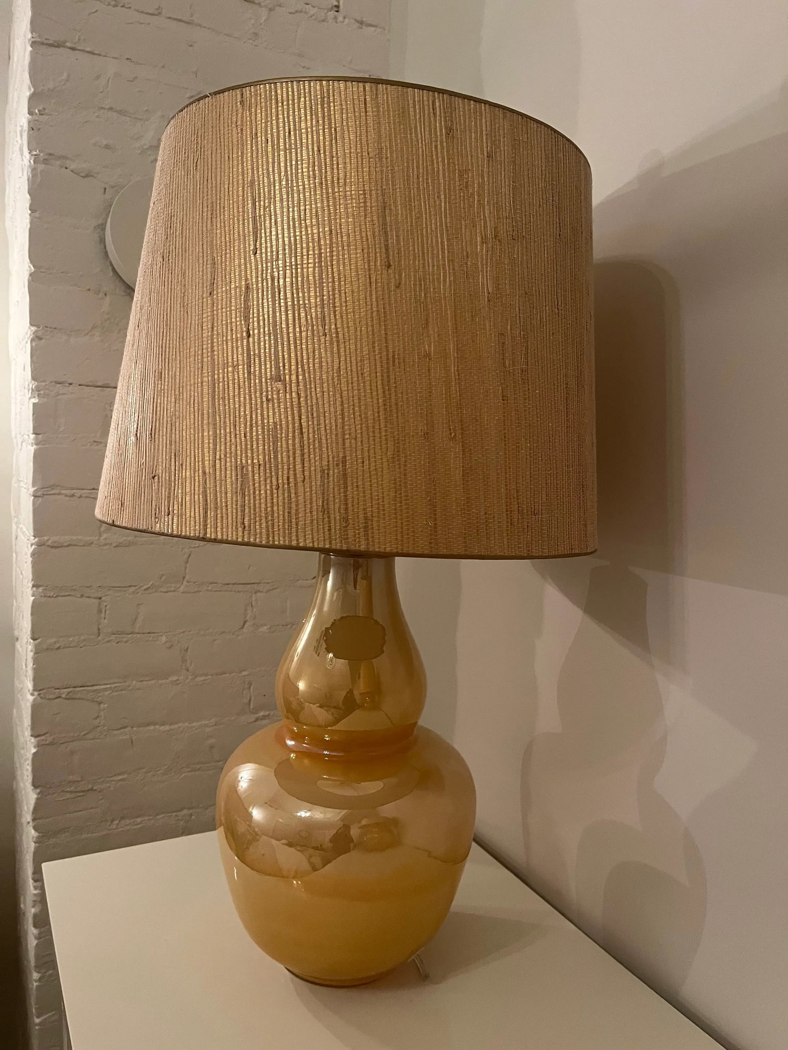 Late 20th Century Golden Ceramic Lamps With Gold Grass Cloth Shades - 9