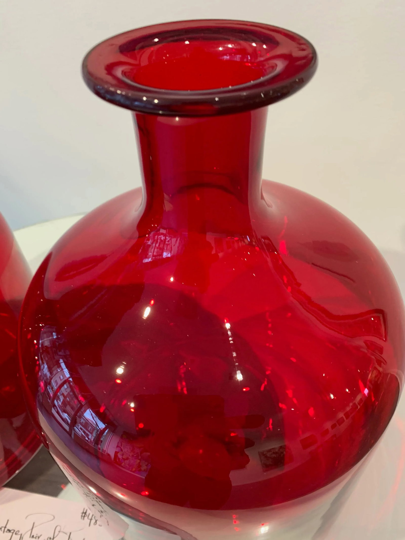 Late 20th Century Red Glass Vases- A Pair - 2