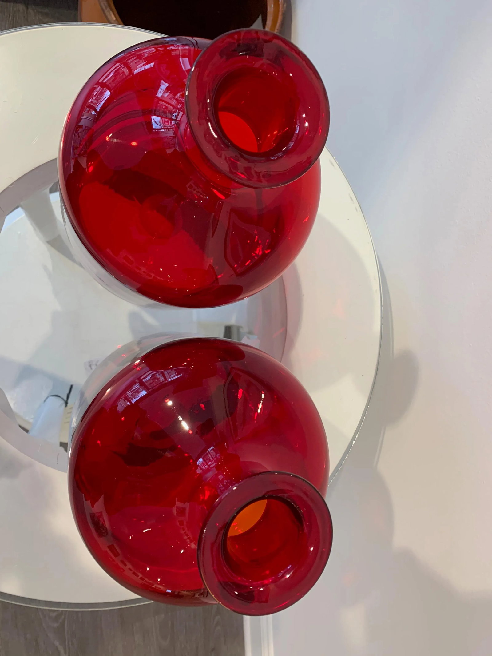 Late 20th Century Red Glass Vases- A Pair - 3