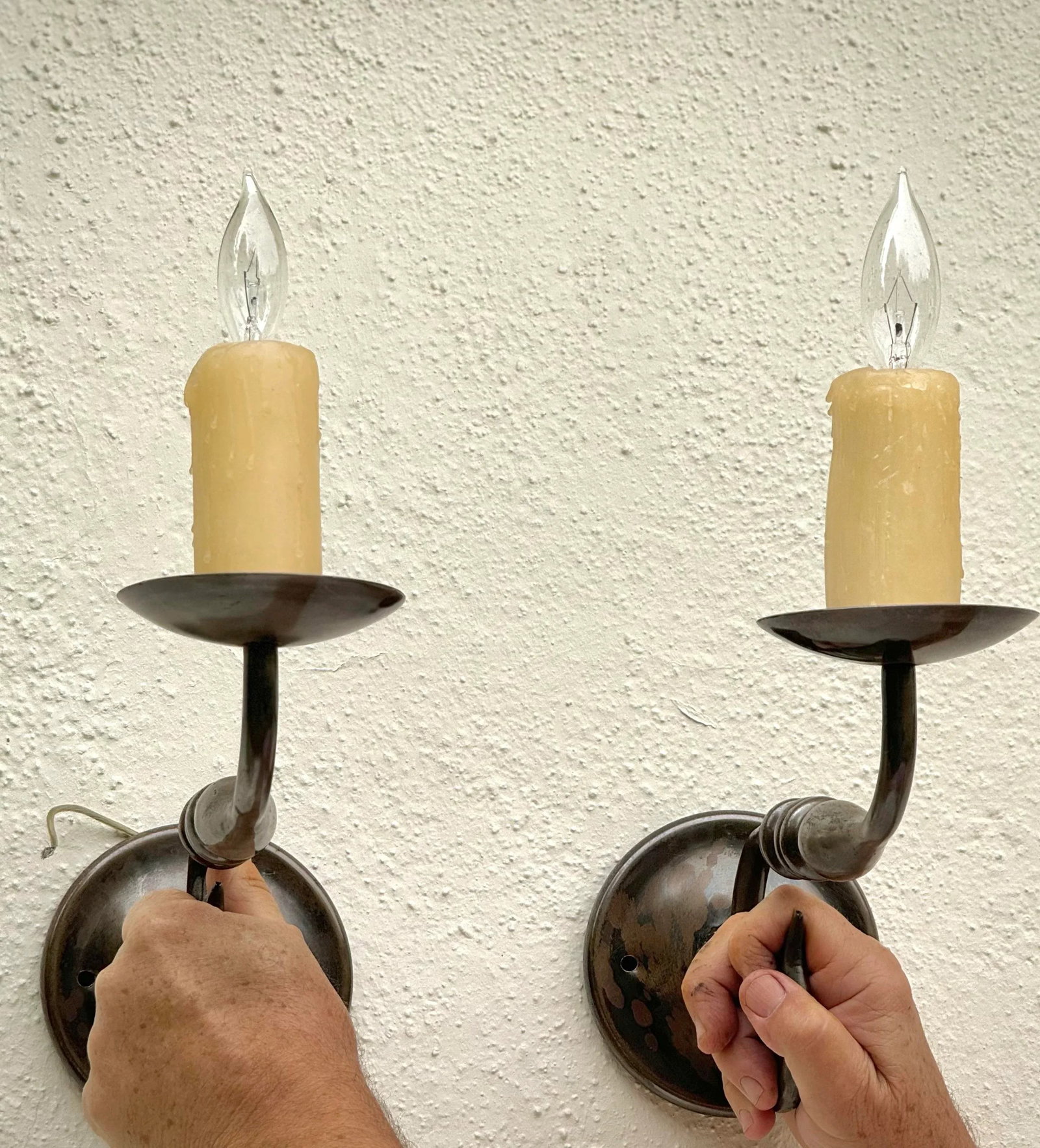 Pair of Vintage Wall Sconces: Very Large Antiqued Brass Wall Sconces, Paul Ferrante - 3