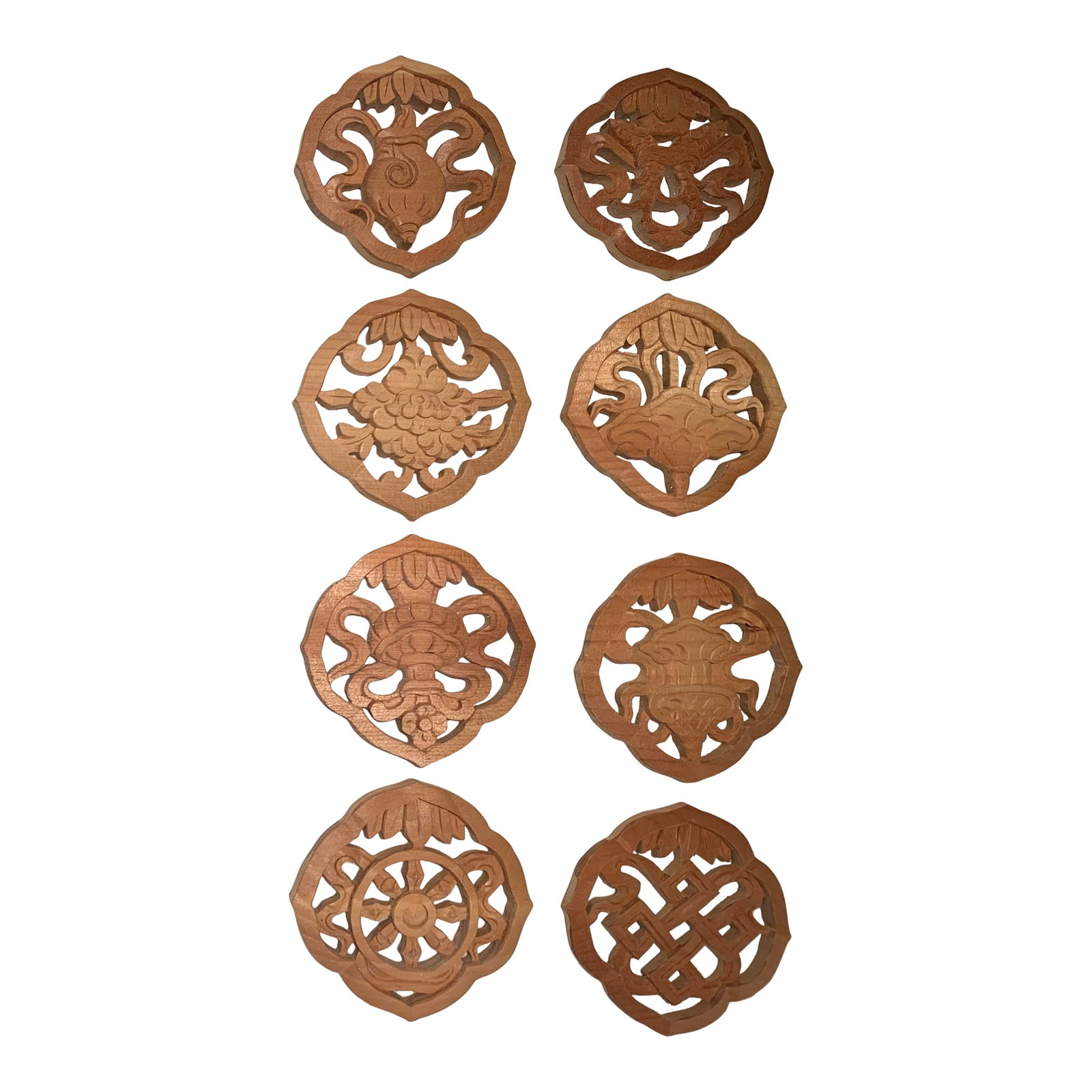 Mid 20th Century Wood Trivets- Set of 8: Hand carved vintage wood trivets. Each one different. Set of 8 Condition: Alterations: Original Condition Unaltered Imperfections: Some Imperfections Condition Notes: very good Origin: United States