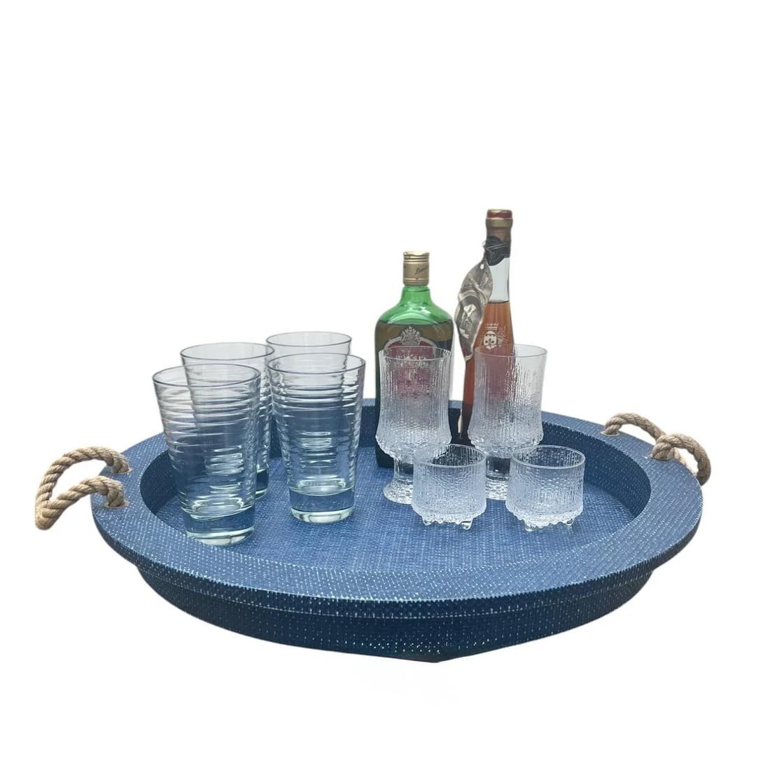 "Aegean" Nautical Grasscloth Covered Serving Tray in Indigo by Regina Andrew - 2