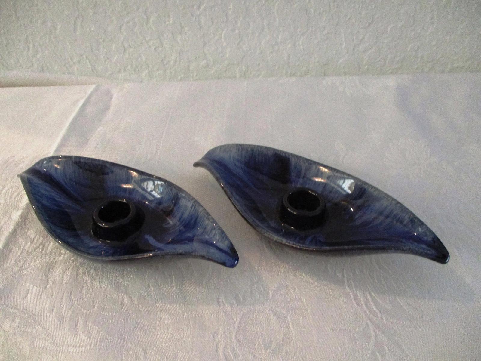 Mid-Century Blue Mountain Drip Glaze Pottery Candle Holders - a Pair - 2