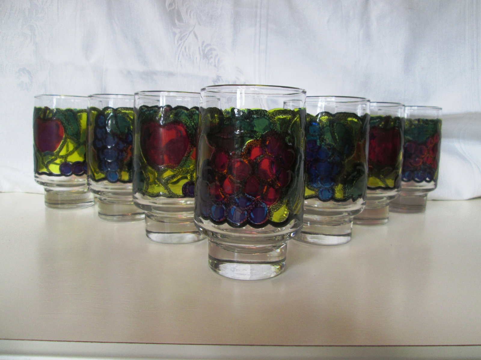 1970s Stained Glass Design Fruit Tumblers - Set of 7 - 2