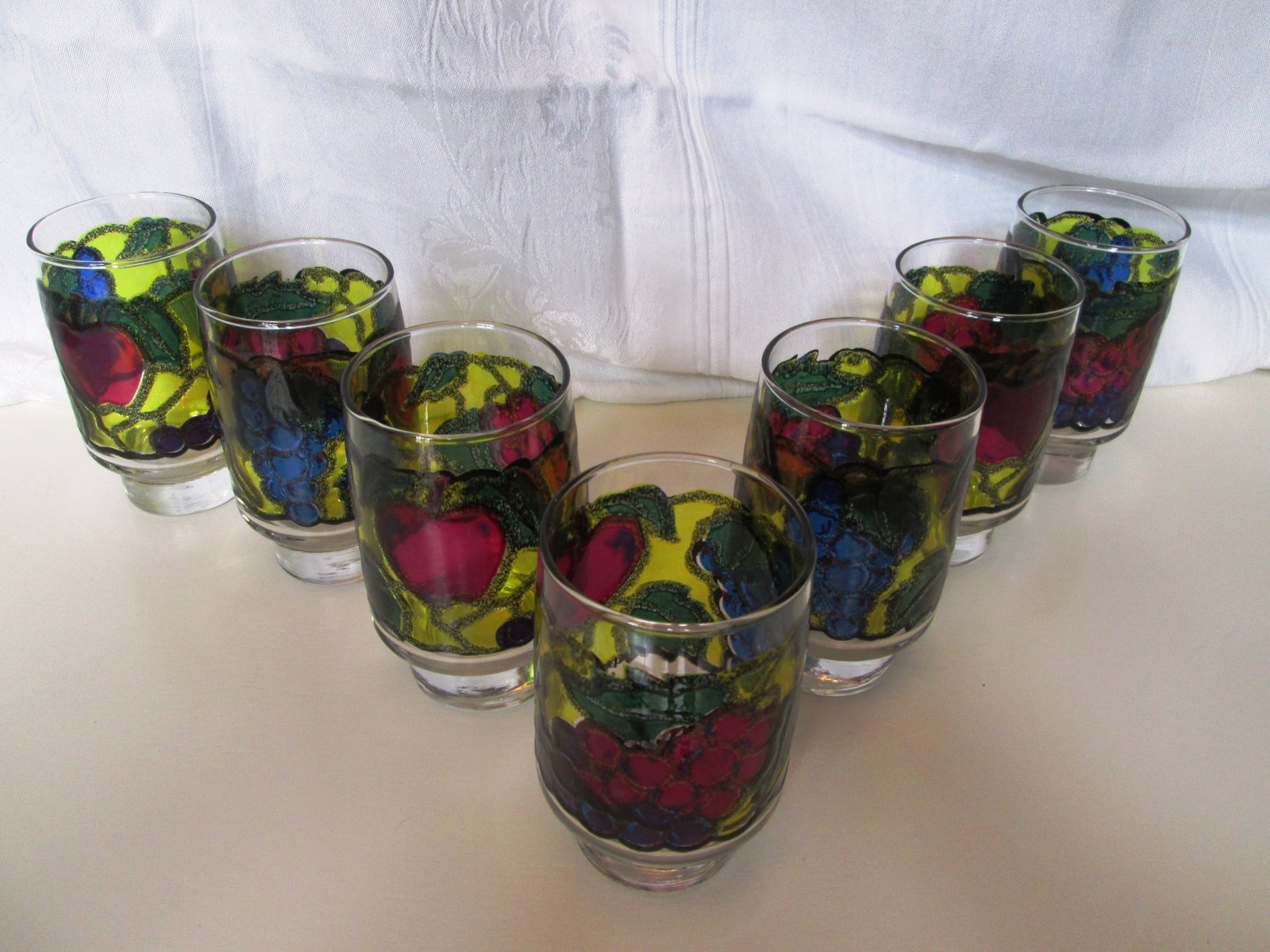 1970s Stained Glass Design Fruit Tumblers - Set of 7 - 3