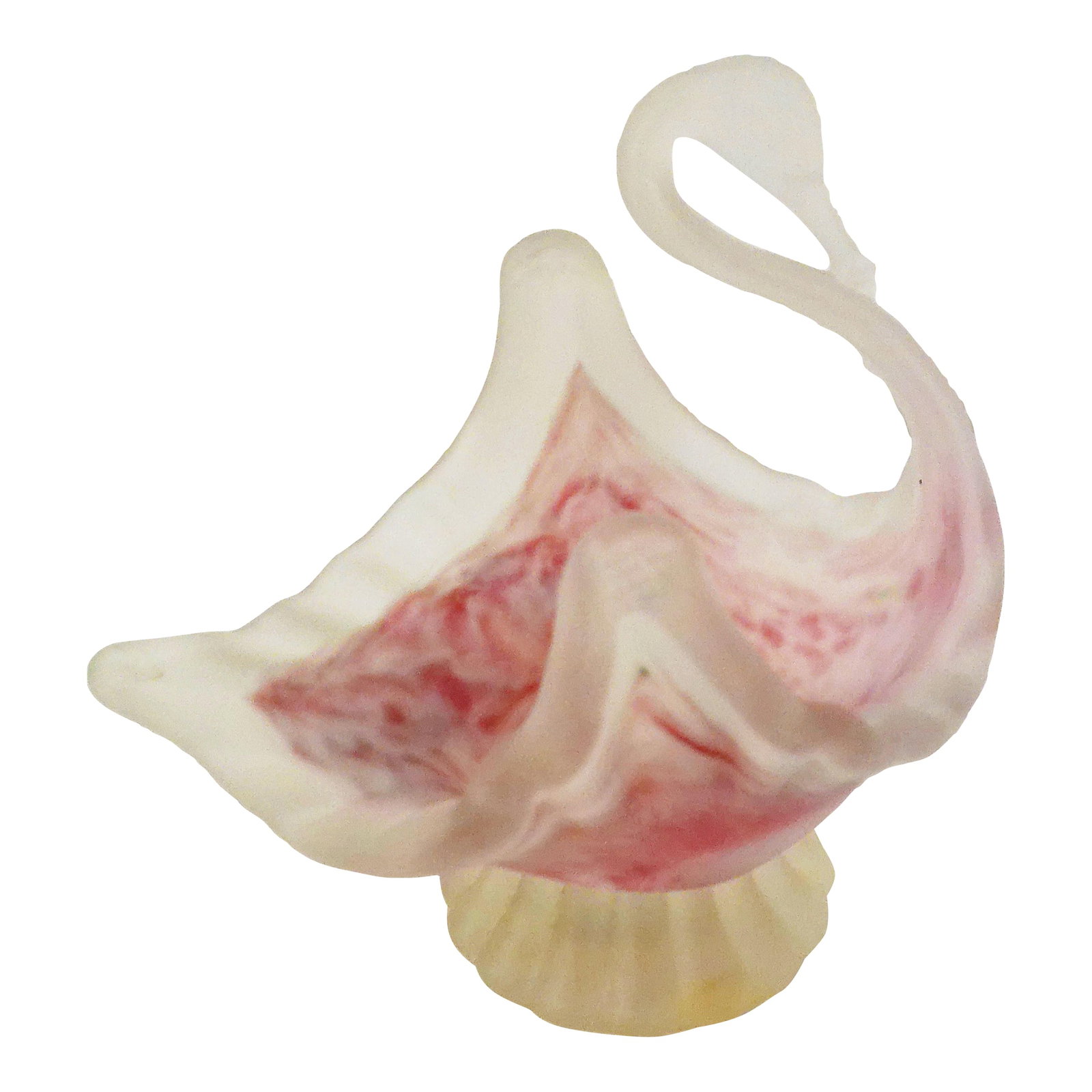 Vintage Italian Dei Maestri Murano Frosted Glass Swan Trinket Dish: Beautifully elegant Murano frosted pink and white glass trinket dish in a figural swan motif with a frosted glass trim. Excellent condition. Original label "Vetro Eseguito Secondo La Tecnica Dei
