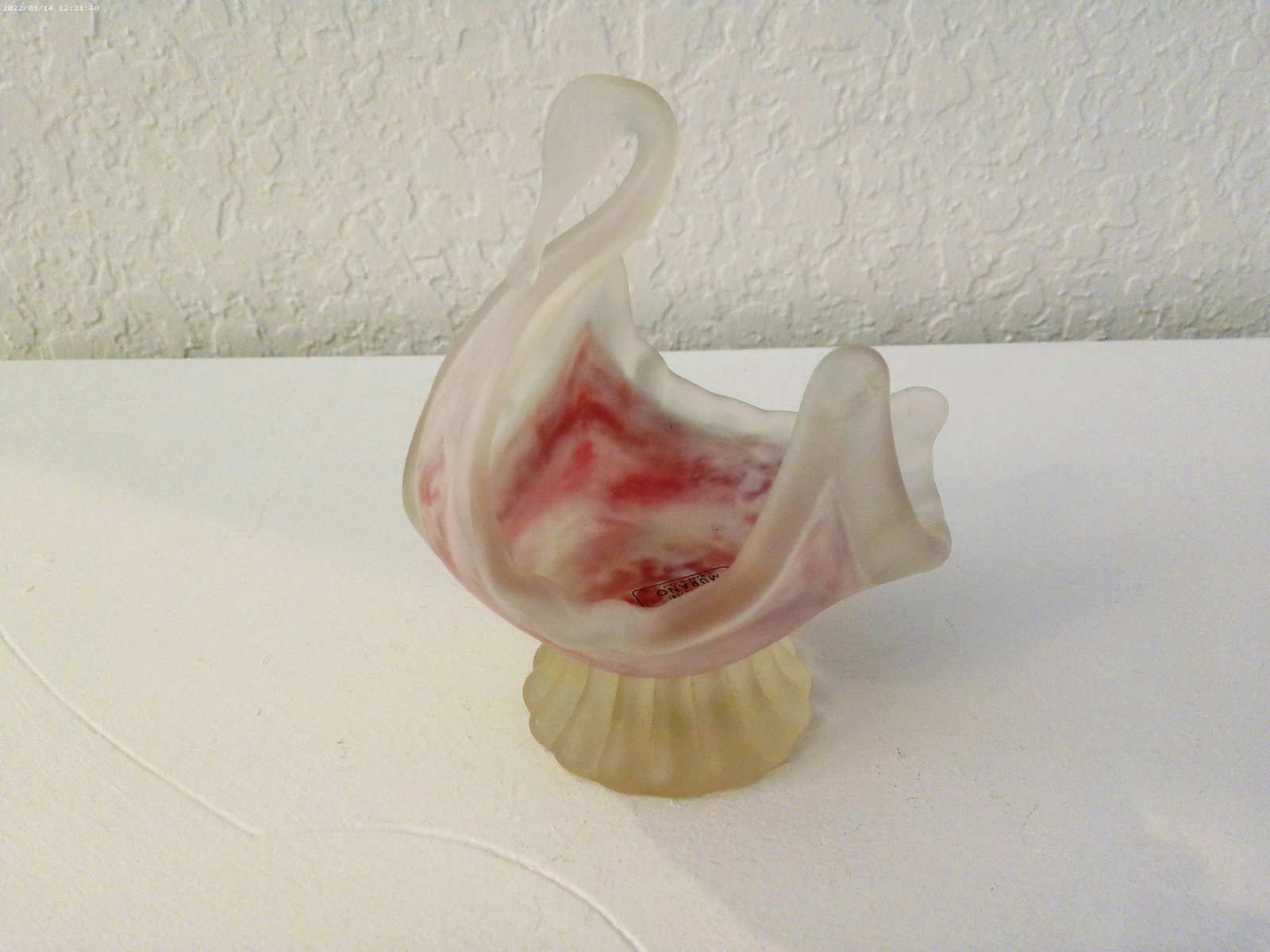 Vintage Italian Dei Maestri Murano Frosted Glass Swan Trinket Dish - 2
