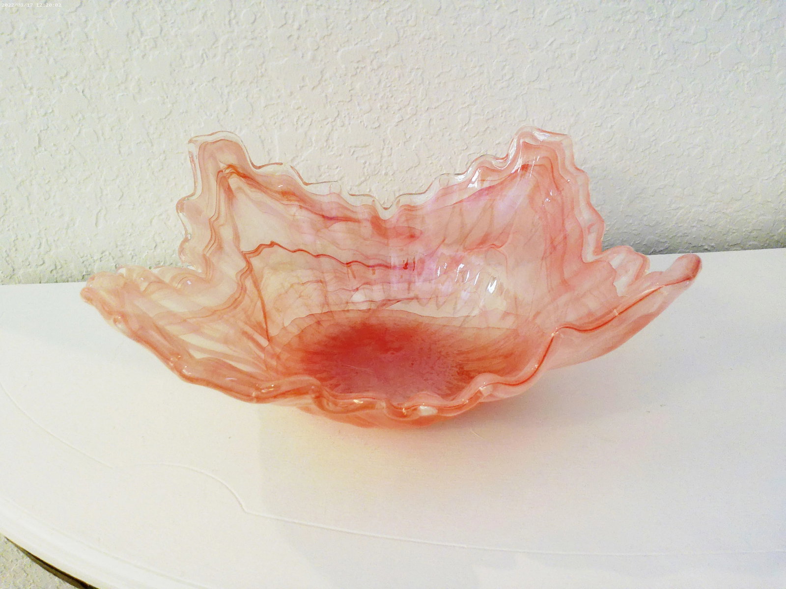 Large Pink Free Form Art Glass Centerpiece Bowl - 2