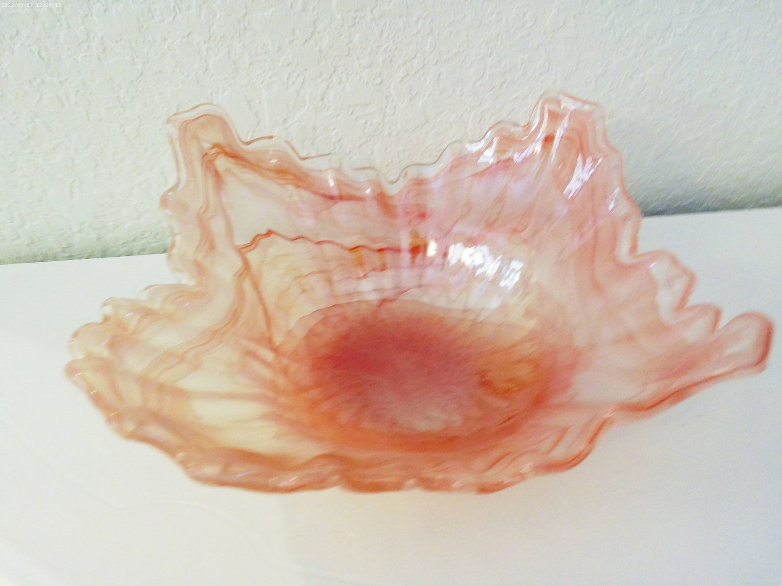 Large Pink Free Form Art Glass Centerpiece Bowl - 3