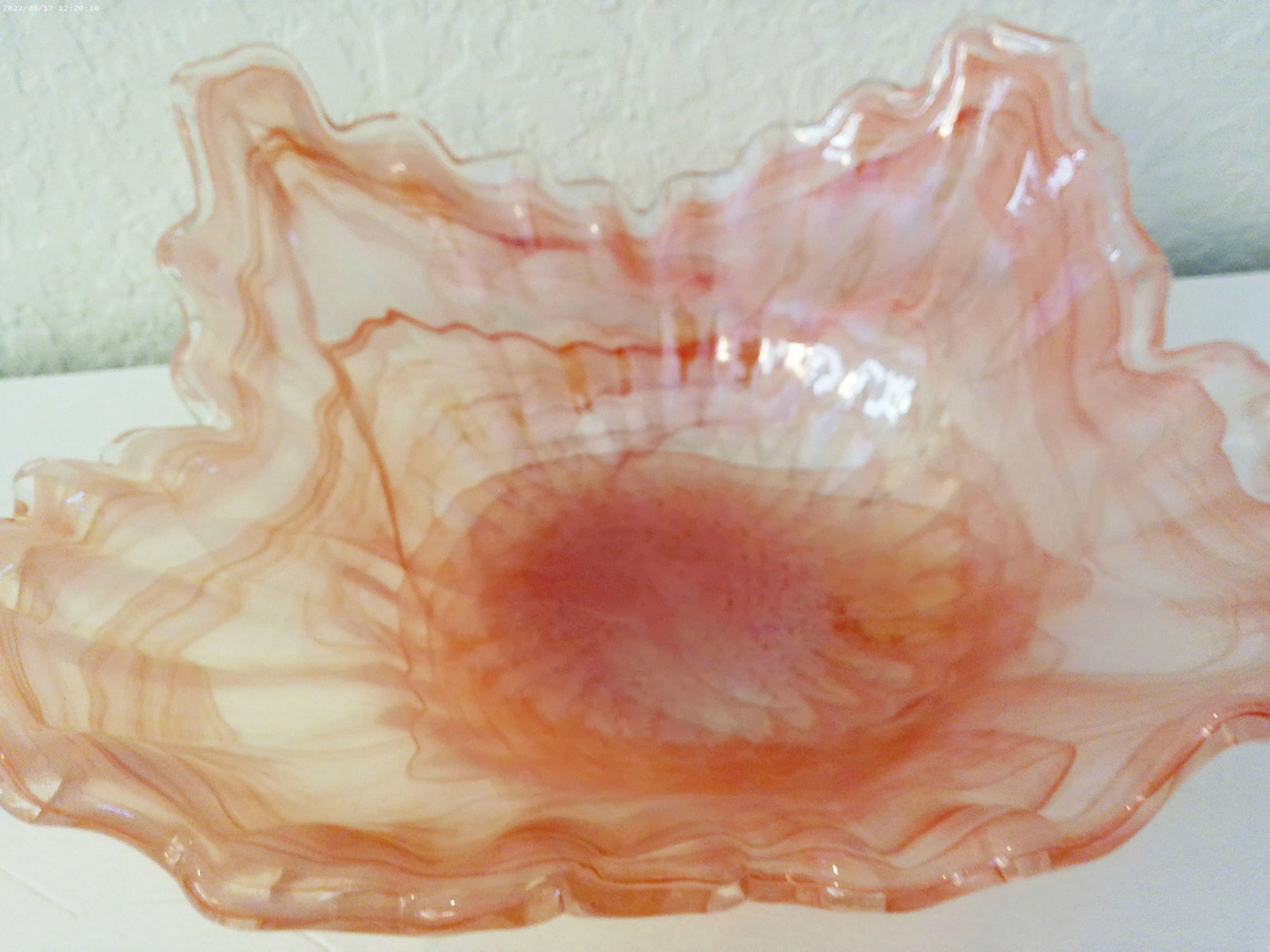 Large Pink Free Form Art Glass Centerpiece Bowl - 4