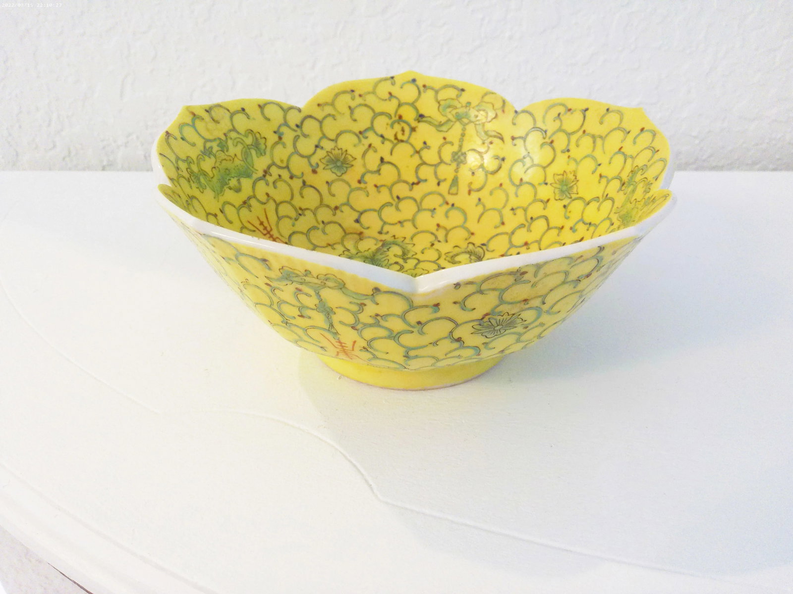 Vintage Chinoiserie Yellow Lotus Decorative Ceramic Bowl - 2