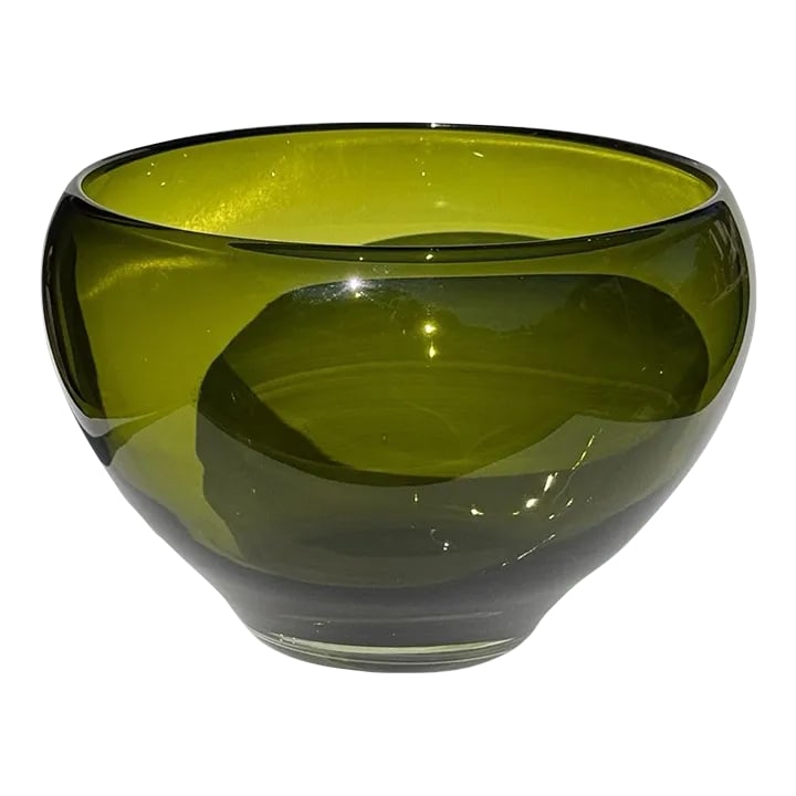 Vintage Hand Blown Green Glass Bowl: Very heavy hand blown large glass bowl in beautiful green. Condition: Alterations: Original Condition Unaltered Imperfections: Some Imperfections Condition Notes: Excellent condition, one slight