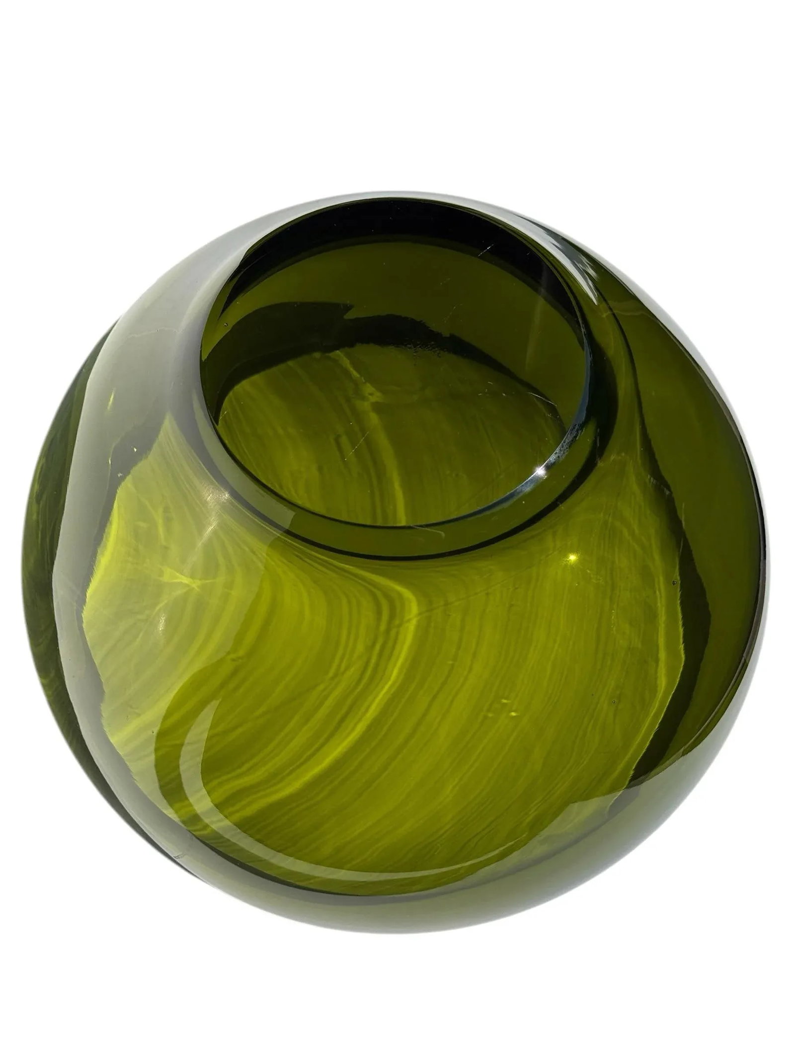 Vintage Hand Blown Green Glass Bowl - 2