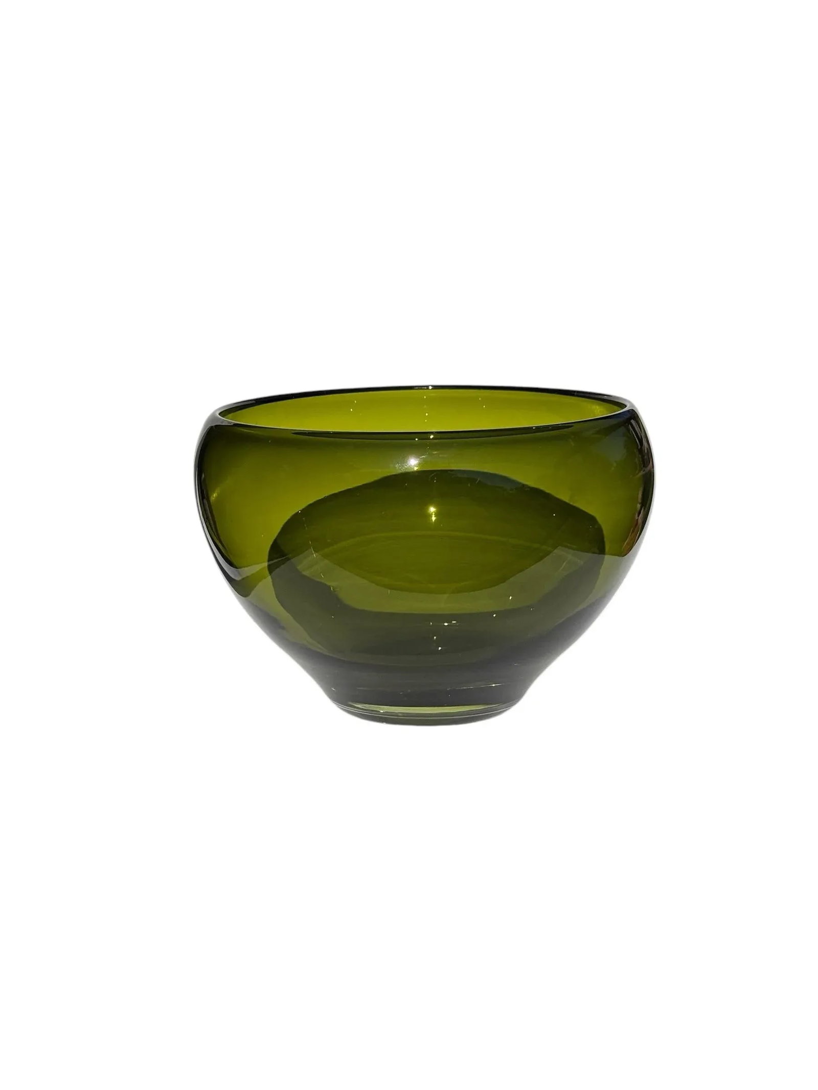 Vintage Hand Blown Green Glass Bowl - 4