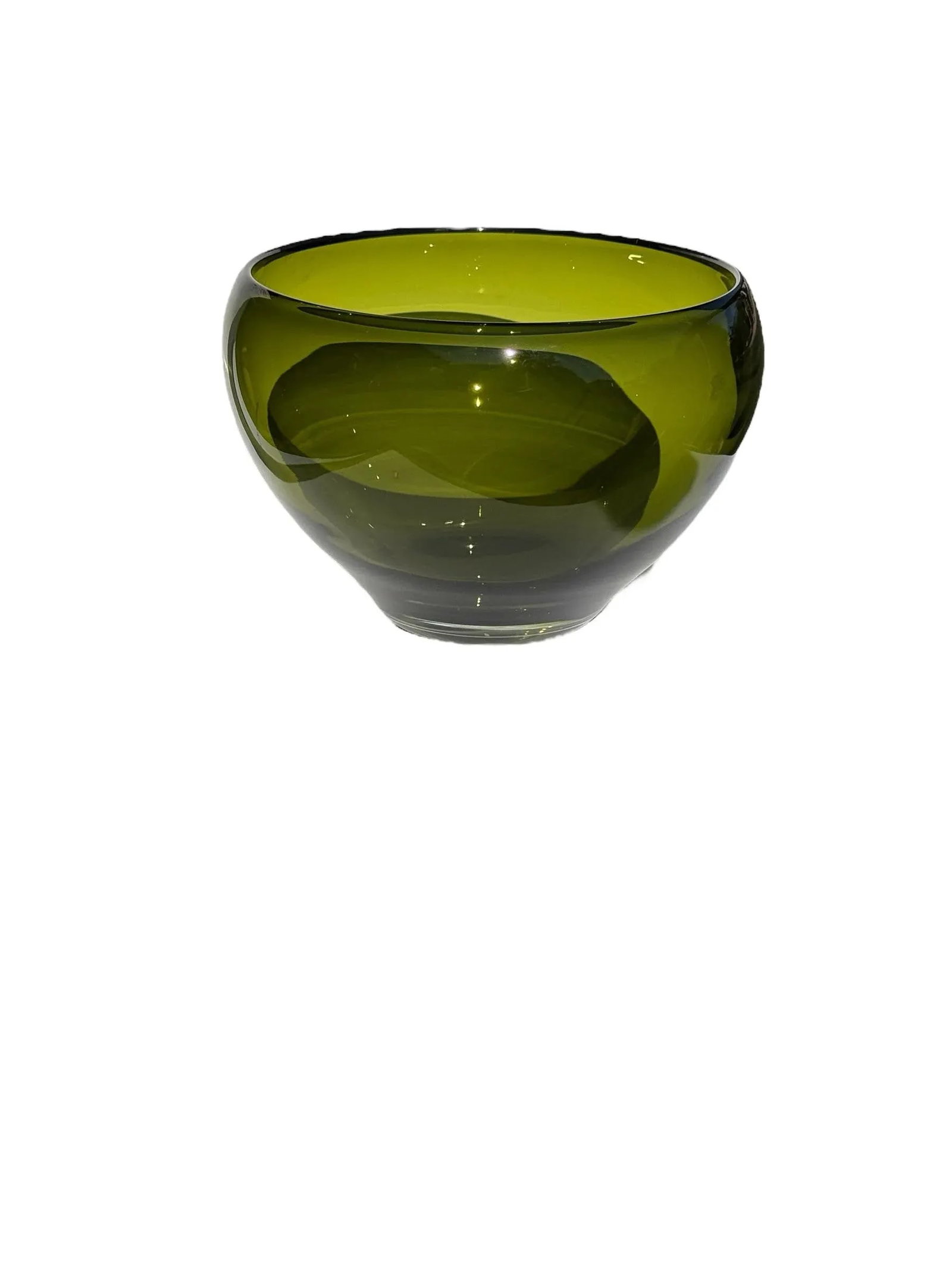Vintage Hand Blown Green Glass Bowl - 7