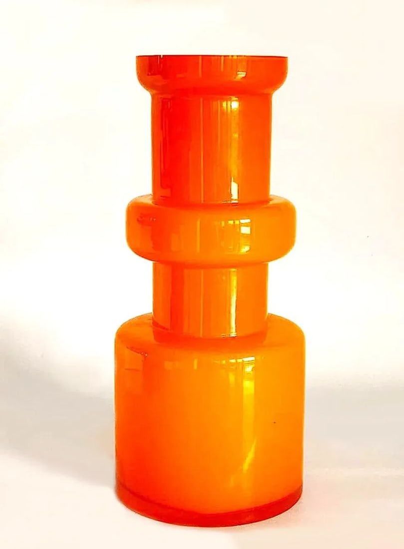 1960s Scandinavian Tall Hooped Glass Vase by Michael Bang for Holmegaard Denmark - 2