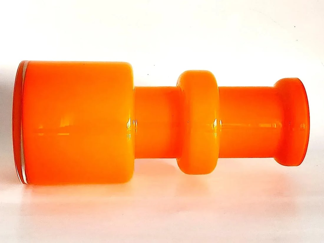 1960s Scandinavian Tall Hooped Glass Vase by Michael Bang for Holmegaard Denmark - 3