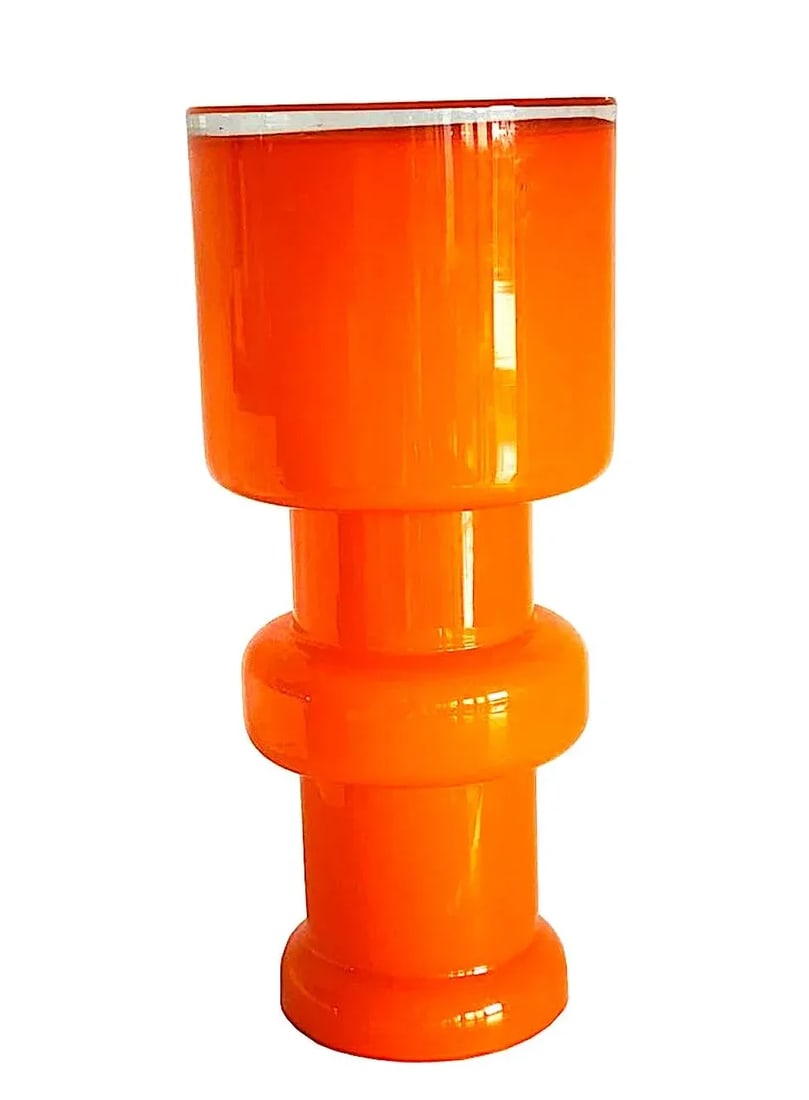 1960s Scandinavian Tall Hooped Glass Vase by Michael Bang for Holmegaard Denmark - 4